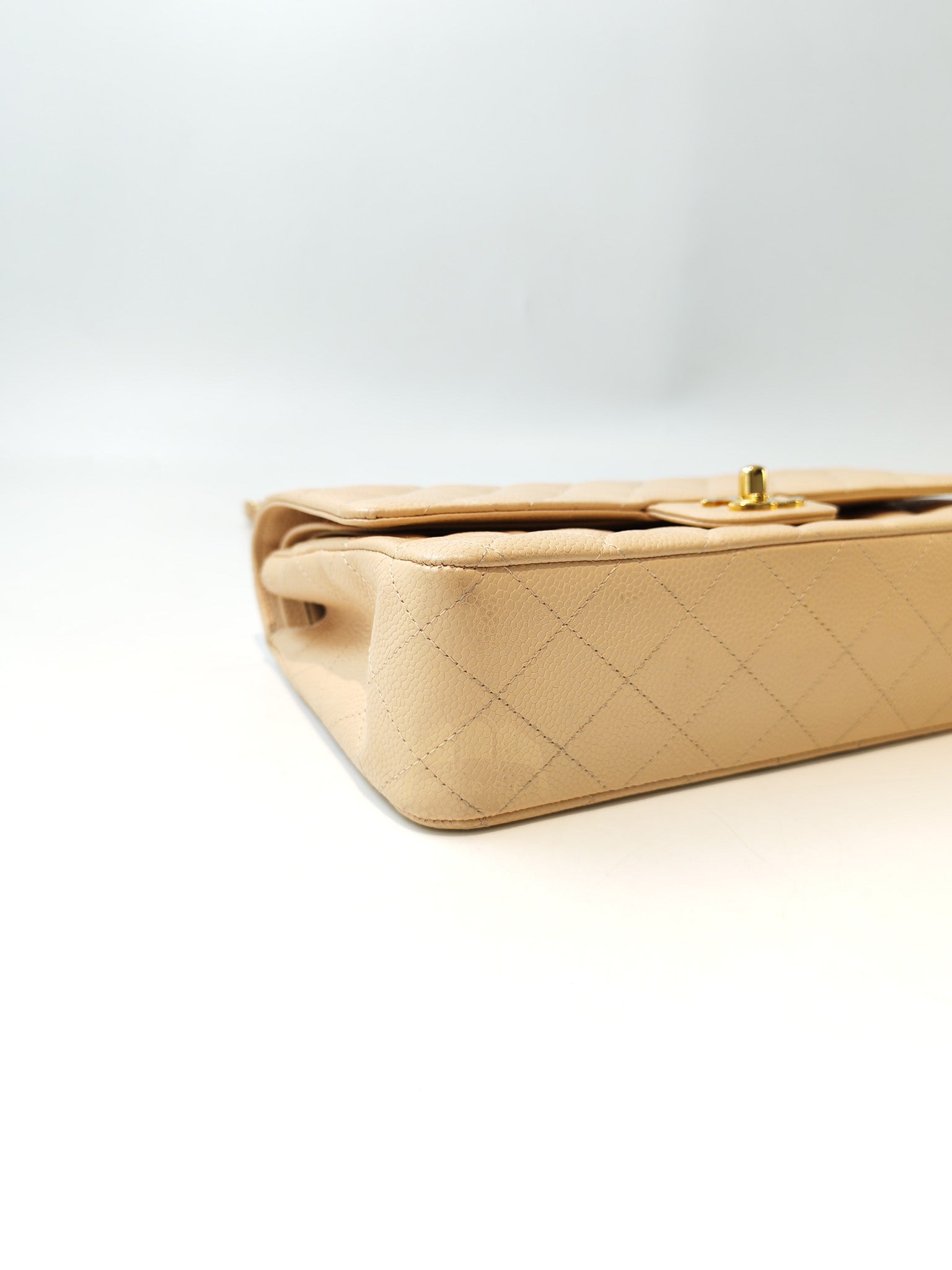 Classic Double Flap Medium in Beige Clair Caviar Leather and Gold Hardware Series 13 | Purse Maison Luxury Bags Shop