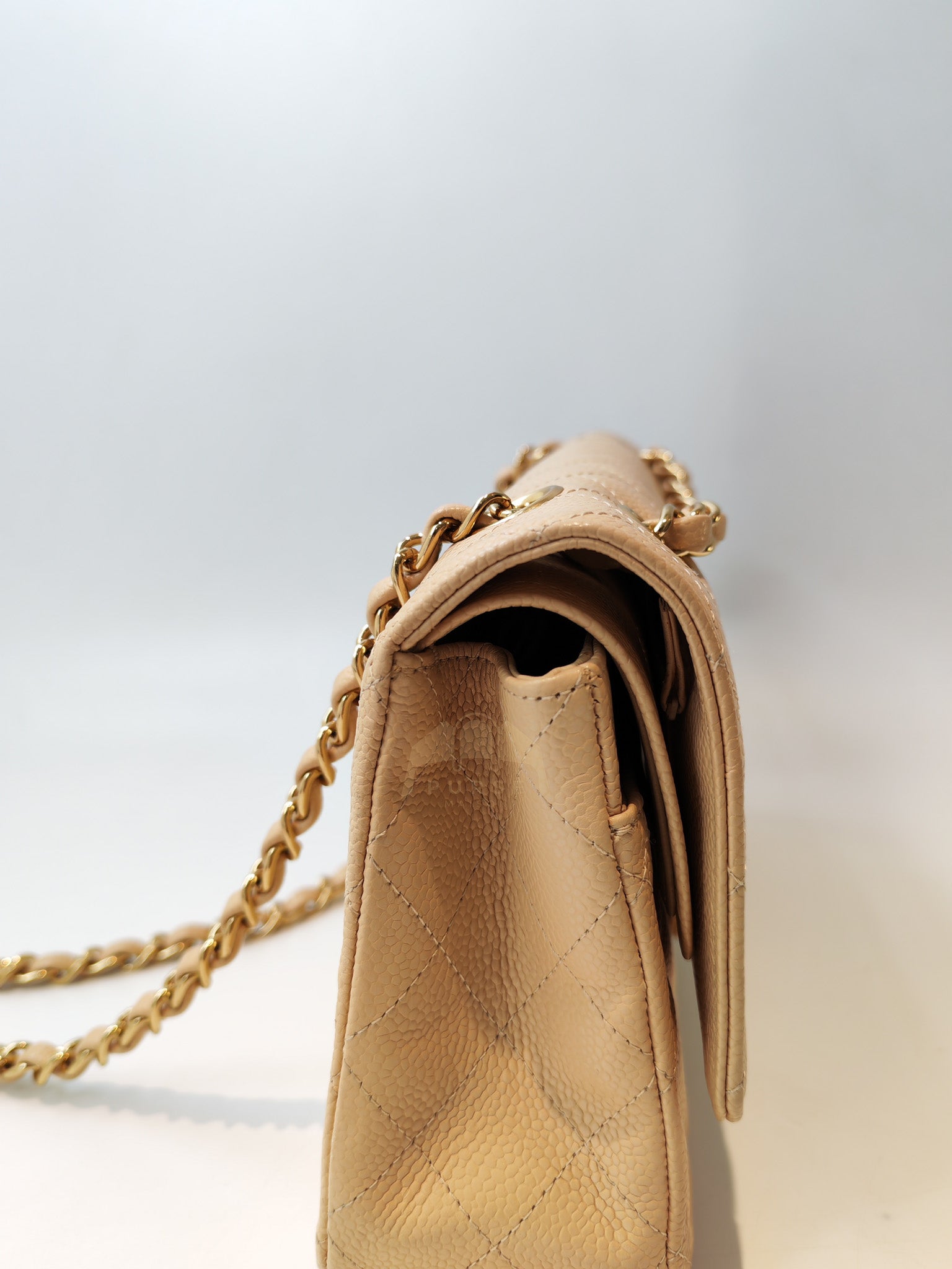 Classic Double Flap Medium in Beige Clair Caviar Leather and Gold Hardware Series 13 | Purse Maison Luxury Bags Shop