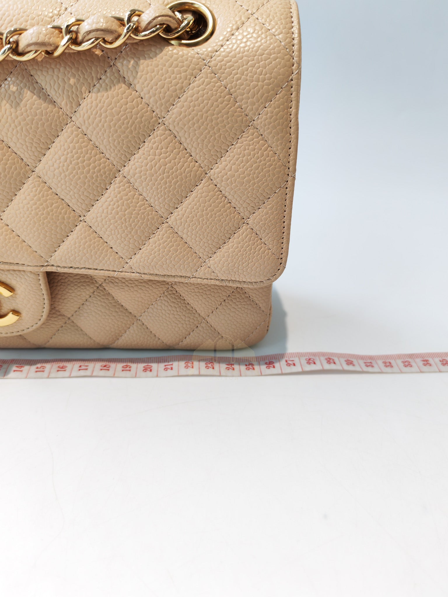 Classic Double Flap Medium in Beige Clair Caviar Leather and Gold Hardware Series 13 | Purse Maison Luxury Bags Shop