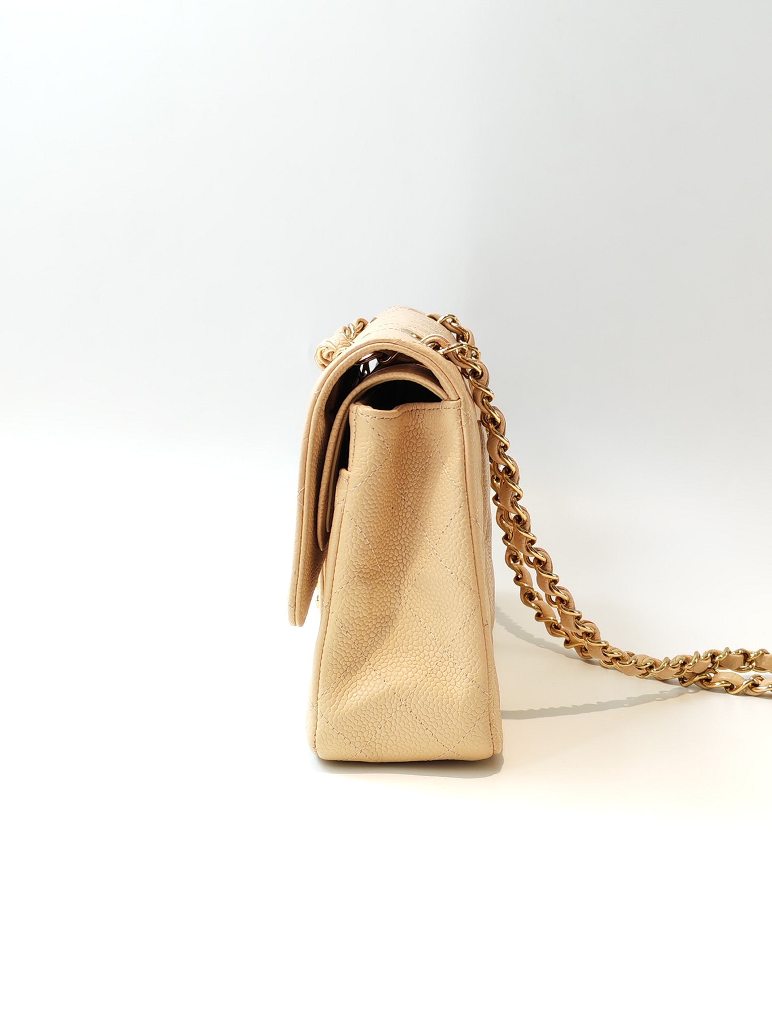 Classic Double Flap Medium in Beige Clair Caviar Leather and Gold Hardware Series 13 | Purse Maison Luxury Bags Shop