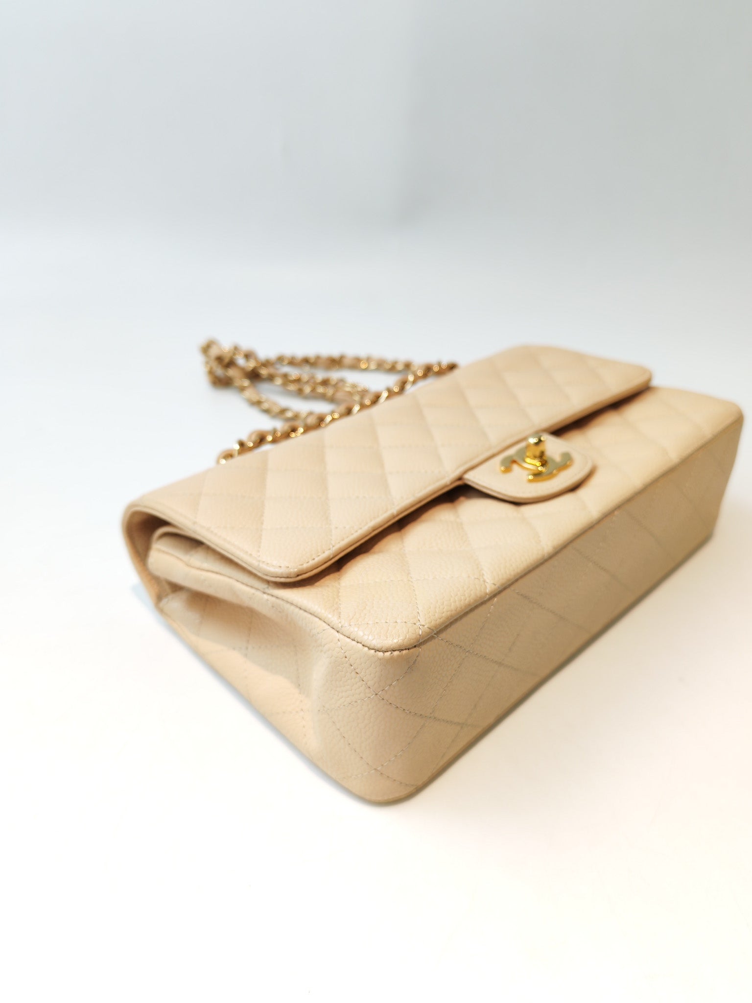 Classic Double Flap Medium in Beige Clair Caviar Leather and Gold Hardware Series 13 | Purse Maison Luxury Bags Shop