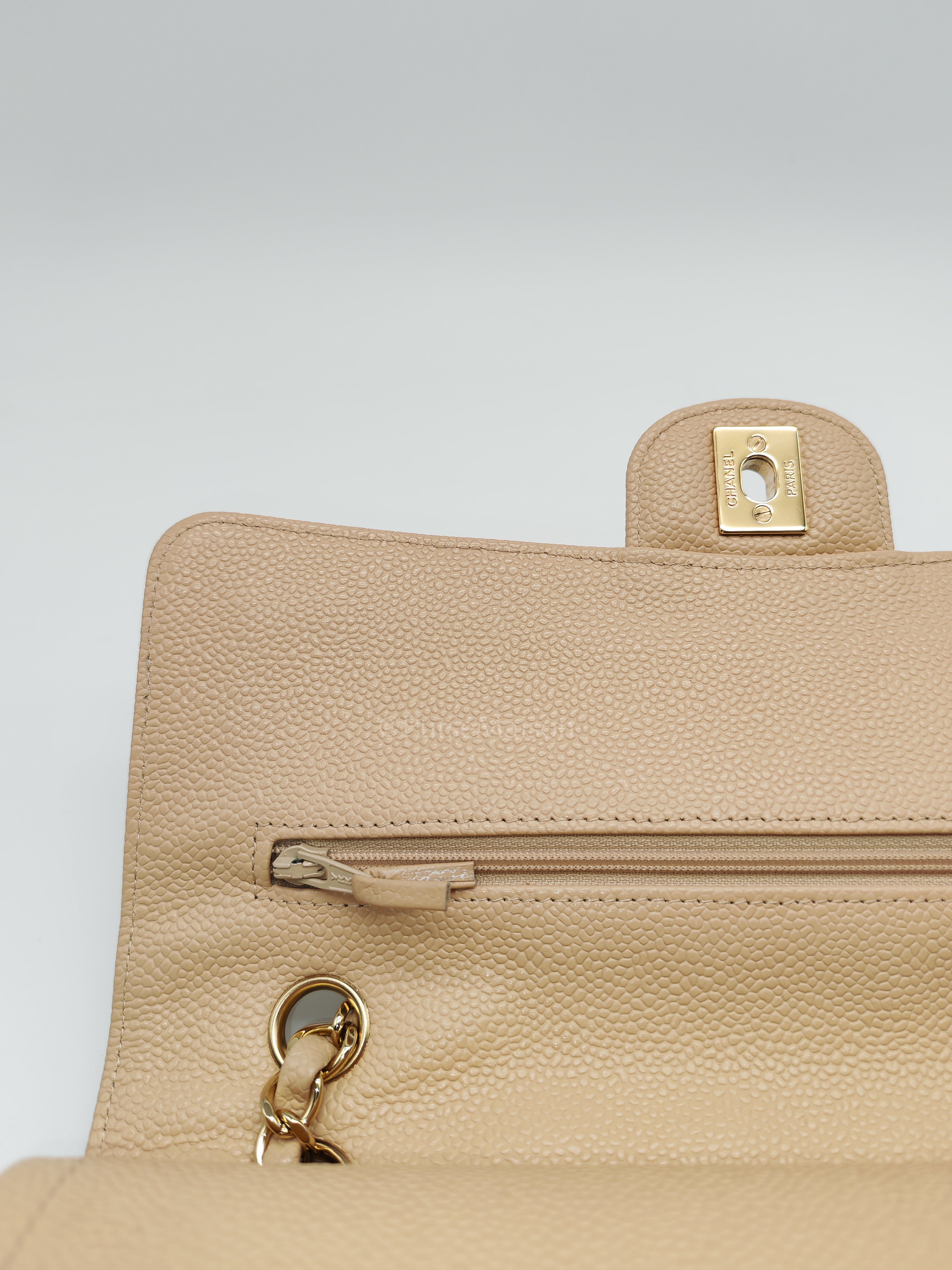 Classic Double Flap Medium in Beige Clair Caviar Leather and Gold Hardware Series 18 | Purse Maison Luxury Bags Shop