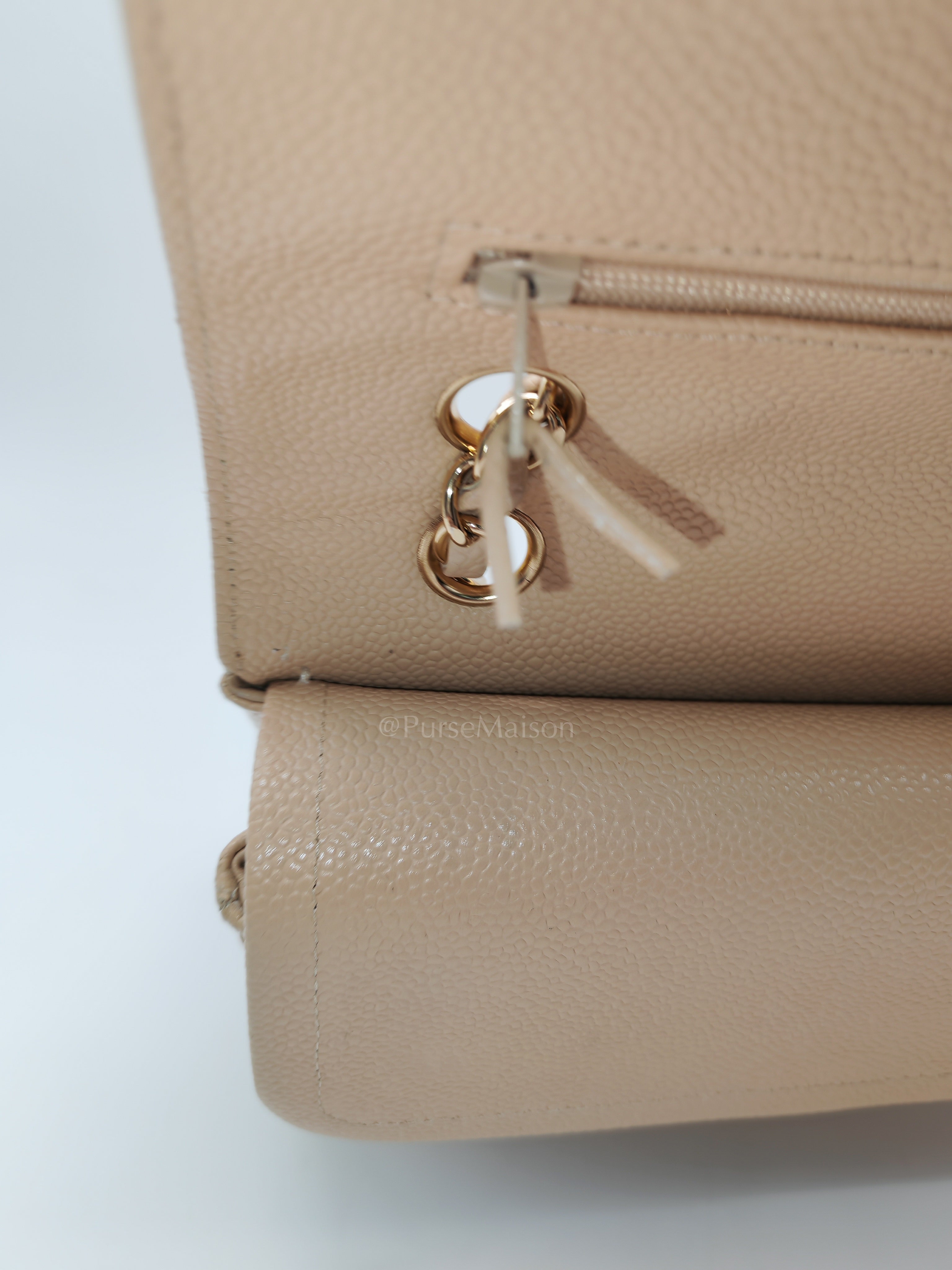 Classic Double Flap Medium in Beige Clair Caviar Leather and Gold Hardware Series 18 | Purse Maison Luxury Bags Shop