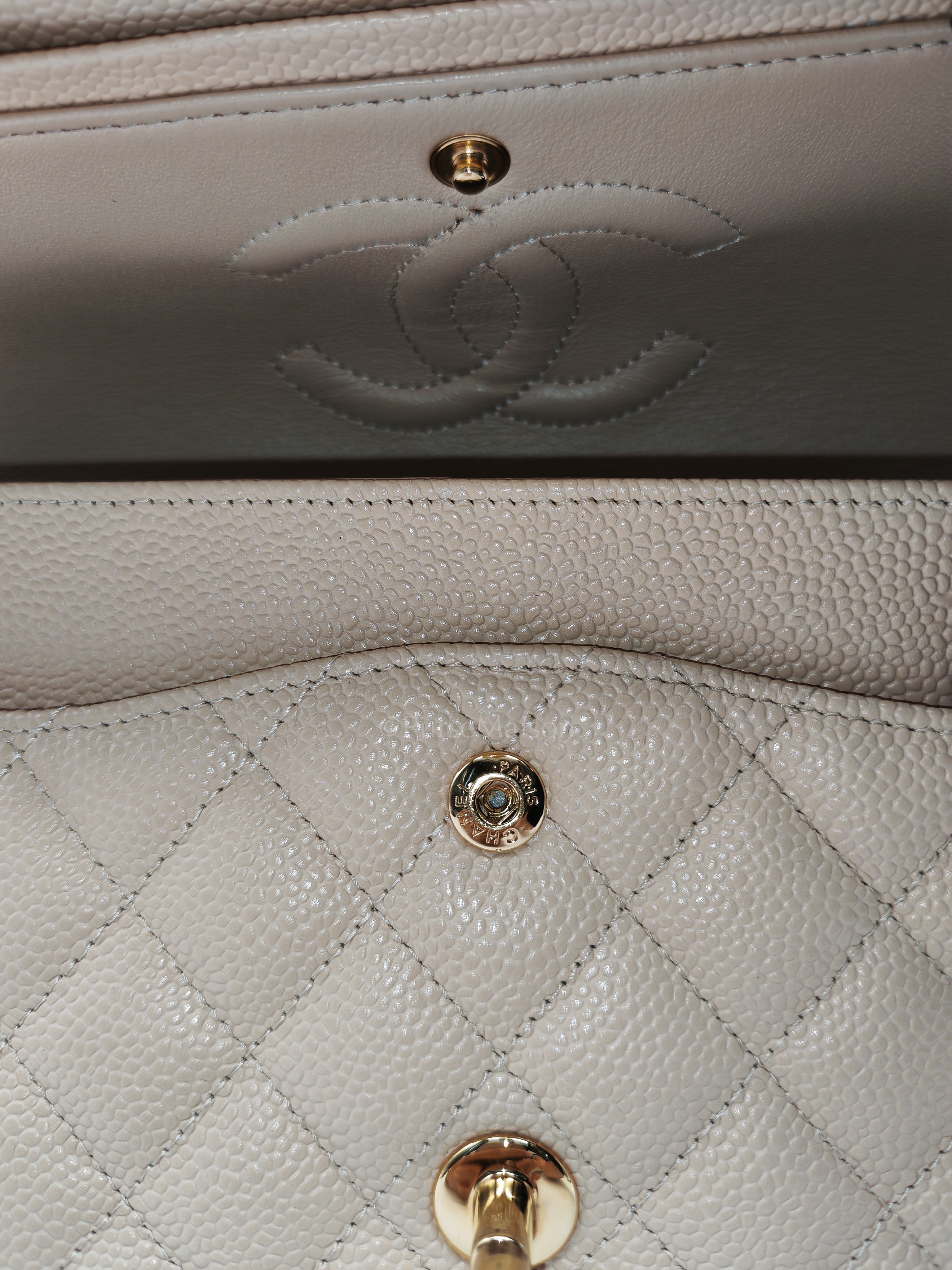 Classic Double Flap Medium in Beige Clair Caviar Leather and Gold Hardware Series 18 | Purse Maison Luxury Bags Shop
