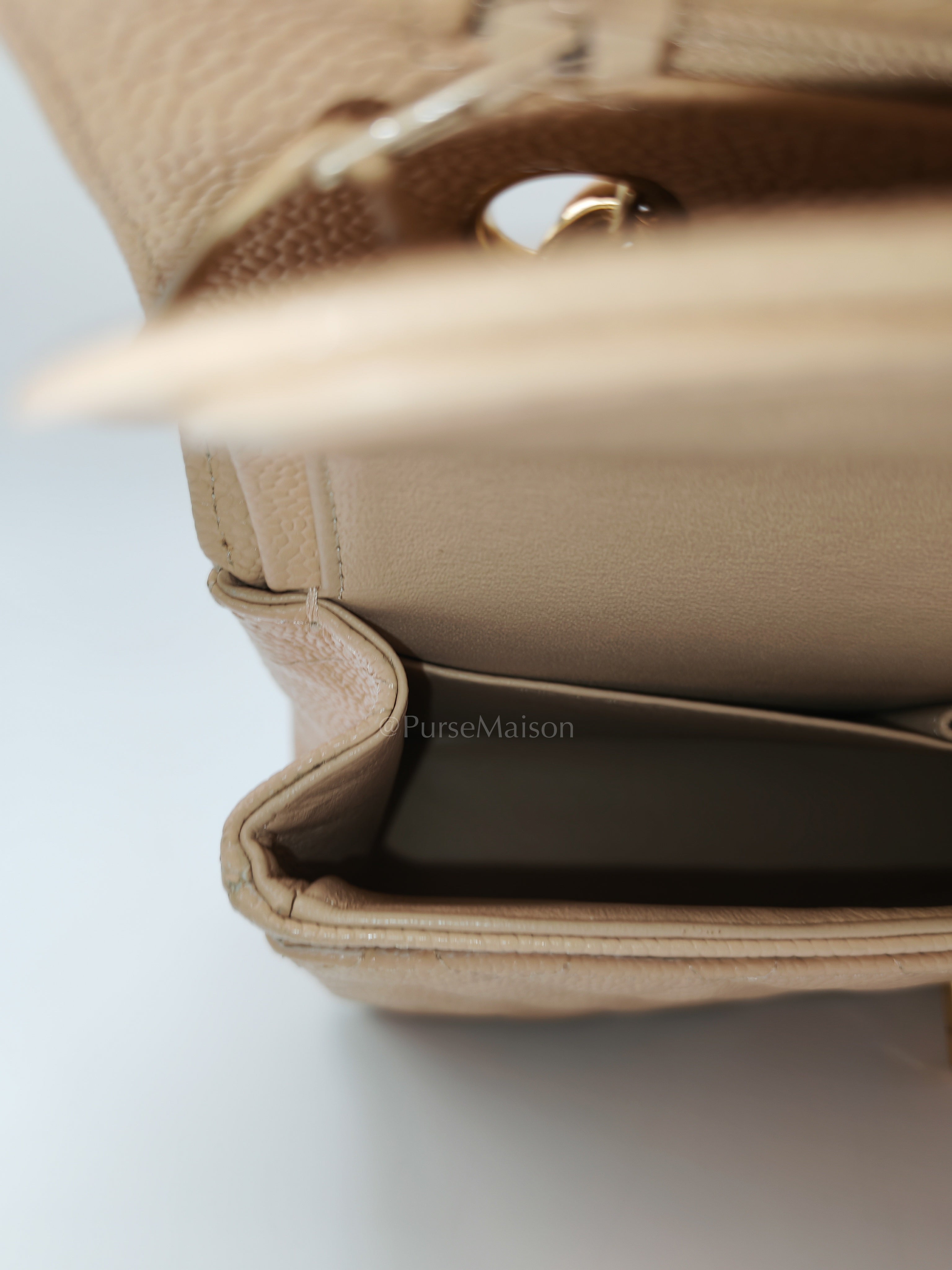 Classic Double Flap Medium in Beige Clair Caviar Leather and Gold Hardware Series 18 | Purse Maison Luxury Bags Shop