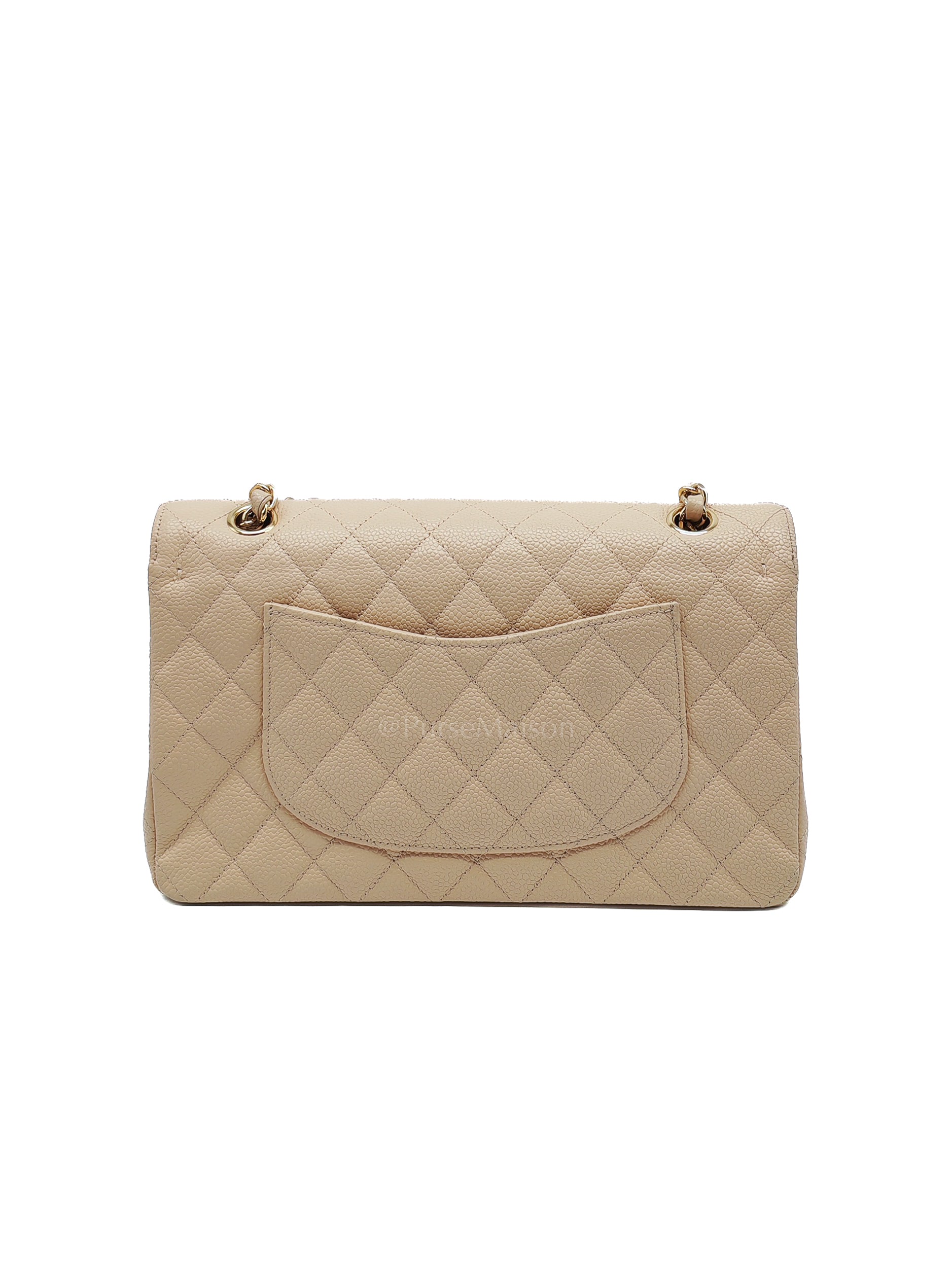 Classic Double Flap Medium in Beige Clair Caviar Leather and Gold Hardware Series 18 | Purse Maison Luxury Bags Shop