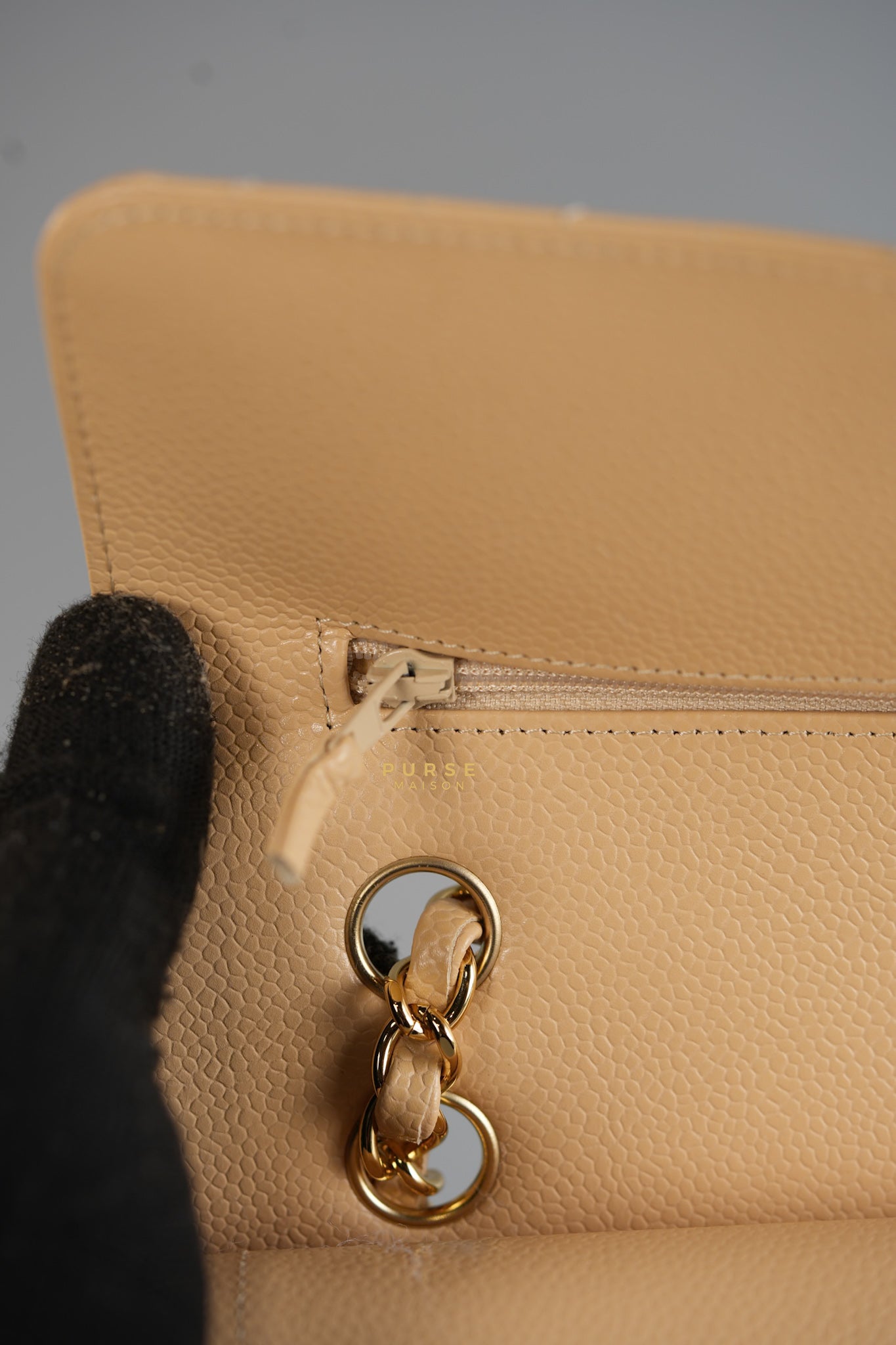 Classic Double Flap Medium in Beige Clair Caviar Leather & Gold Hardware Series 31 | Purse Maison Luxury Bags Shop