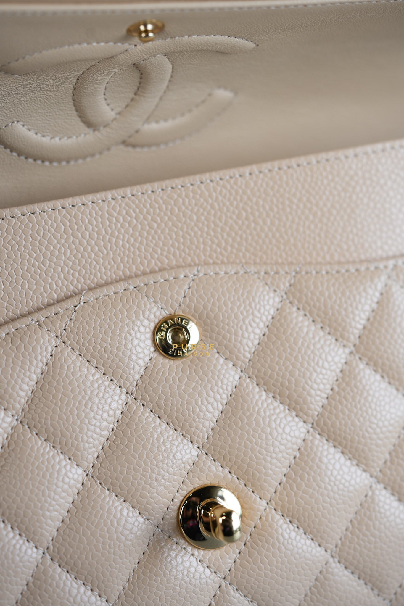 Classic Double Flap Medium in Beige Clair Caviar Leather & Gold Hardware Series 31 | Purse Maison Luxury Bags Shop