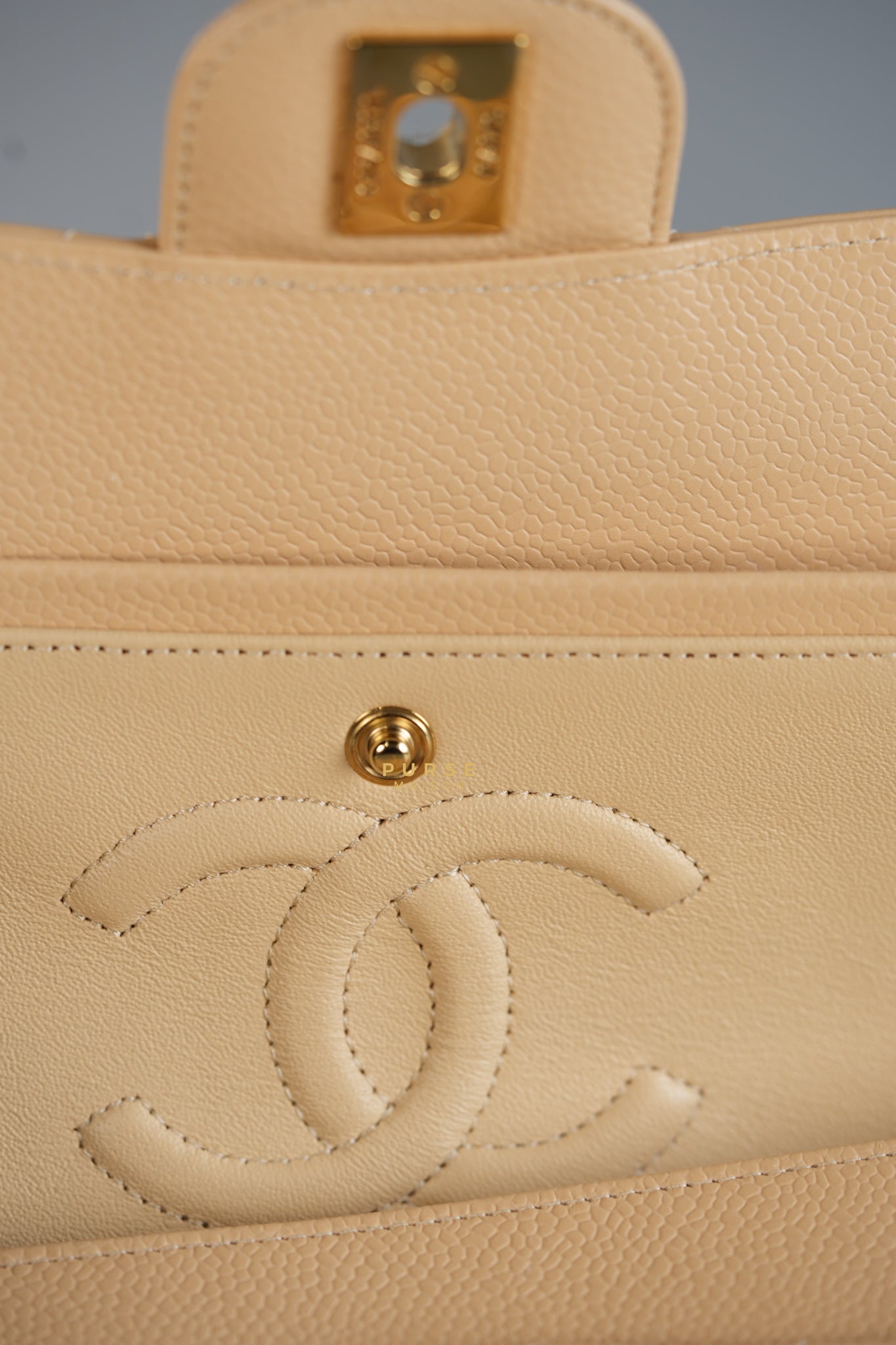 Classic Double Flap Medium in Beige Clair Caviar Leather & Gold Hardware Series 31 | Purse Maison Luxury Bags Shop