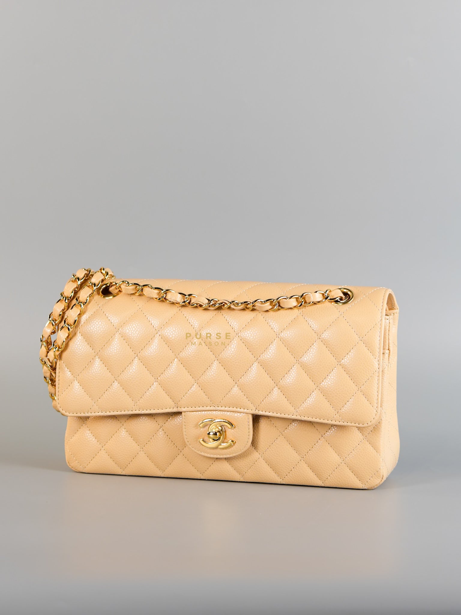 Classic Double Flap Medium in Beige Clair Caviar Leather & Gold Hardware Series 31 | Purse Maison Luxury Bags Shop