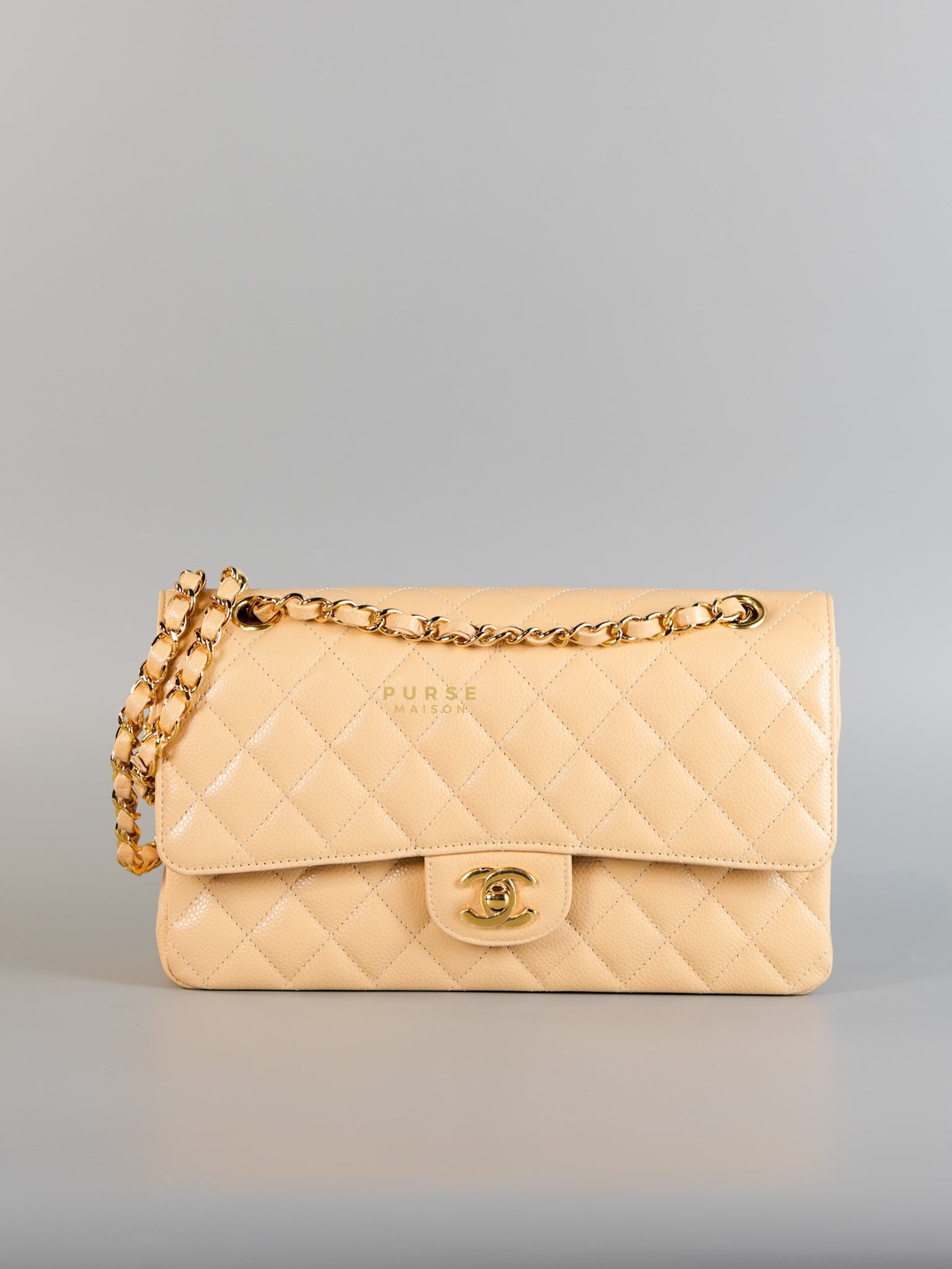 Classic Double Flap Medium in Beige Clair Caviar Leather & Gold Hardware Series 31 | Purse Maison Luxury Bags Shop