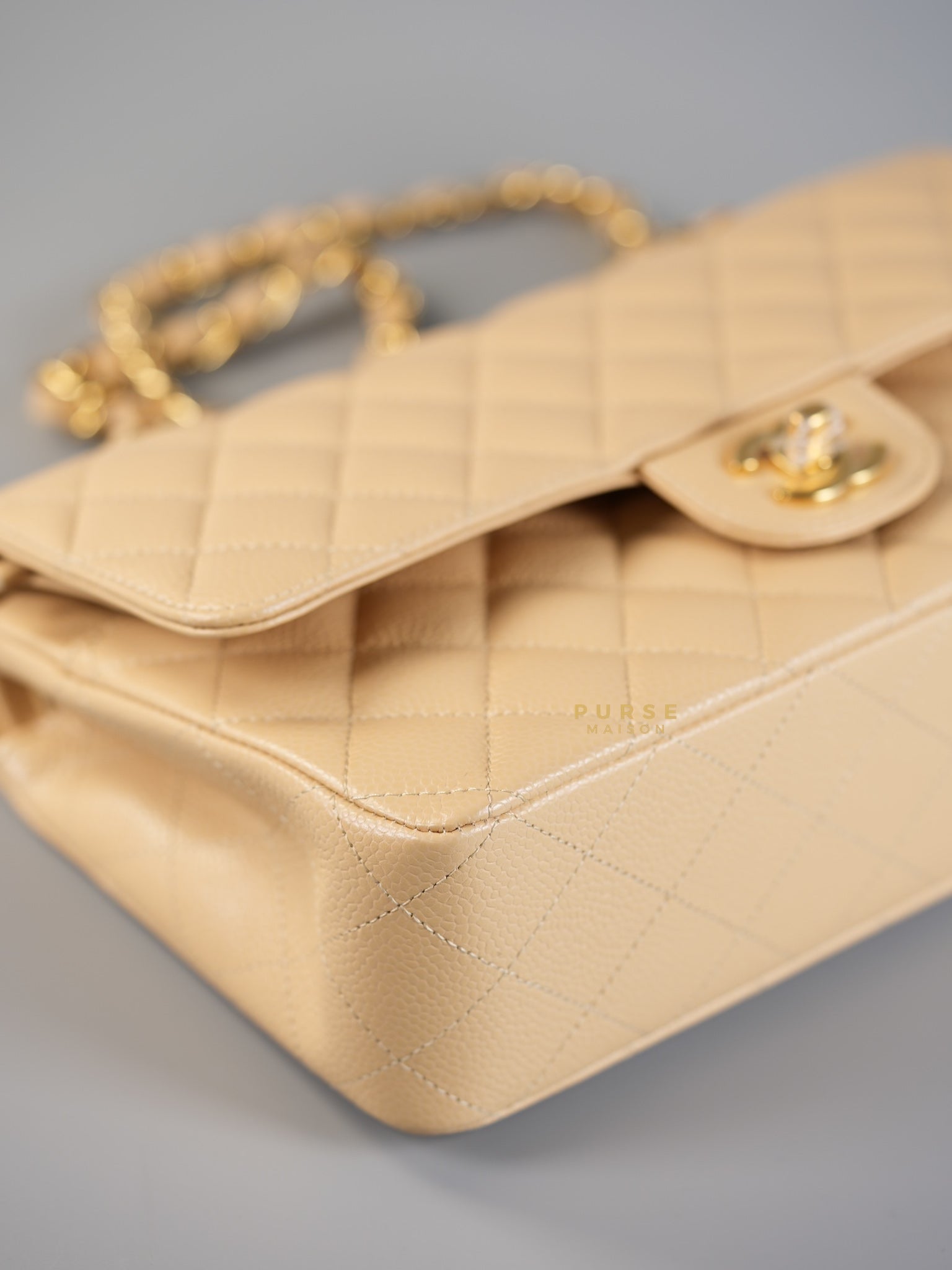 Classic Double Flap Medium in Beige Clair Caviar Leather & Gold Hardware Series 31 | Purse Maison Luxury Bags Shop