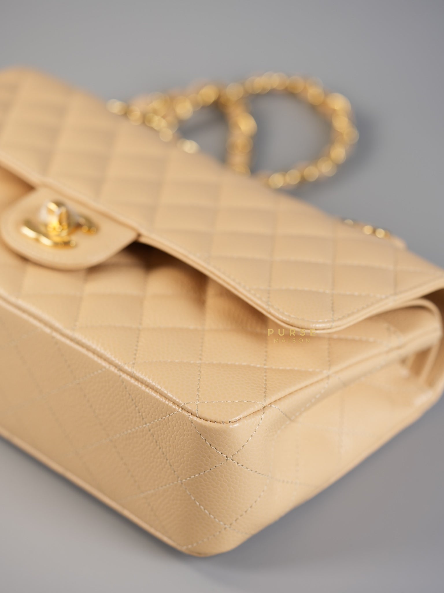 Classic Double Flap Medium in Beige Clair Caviar Leather & Gold Hardware Series 31 | Purse Maison Luxury Bags Shop