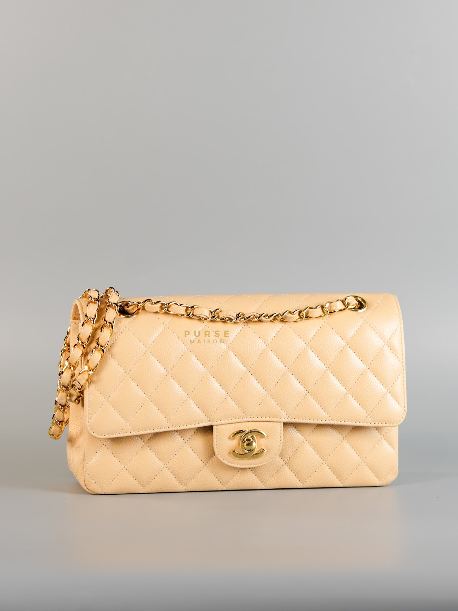 Classic Double Flap Medium in Beige Clair Caviar Leather & Gold Hardware Series 31 | Purse Maison Luxury Bags Shop