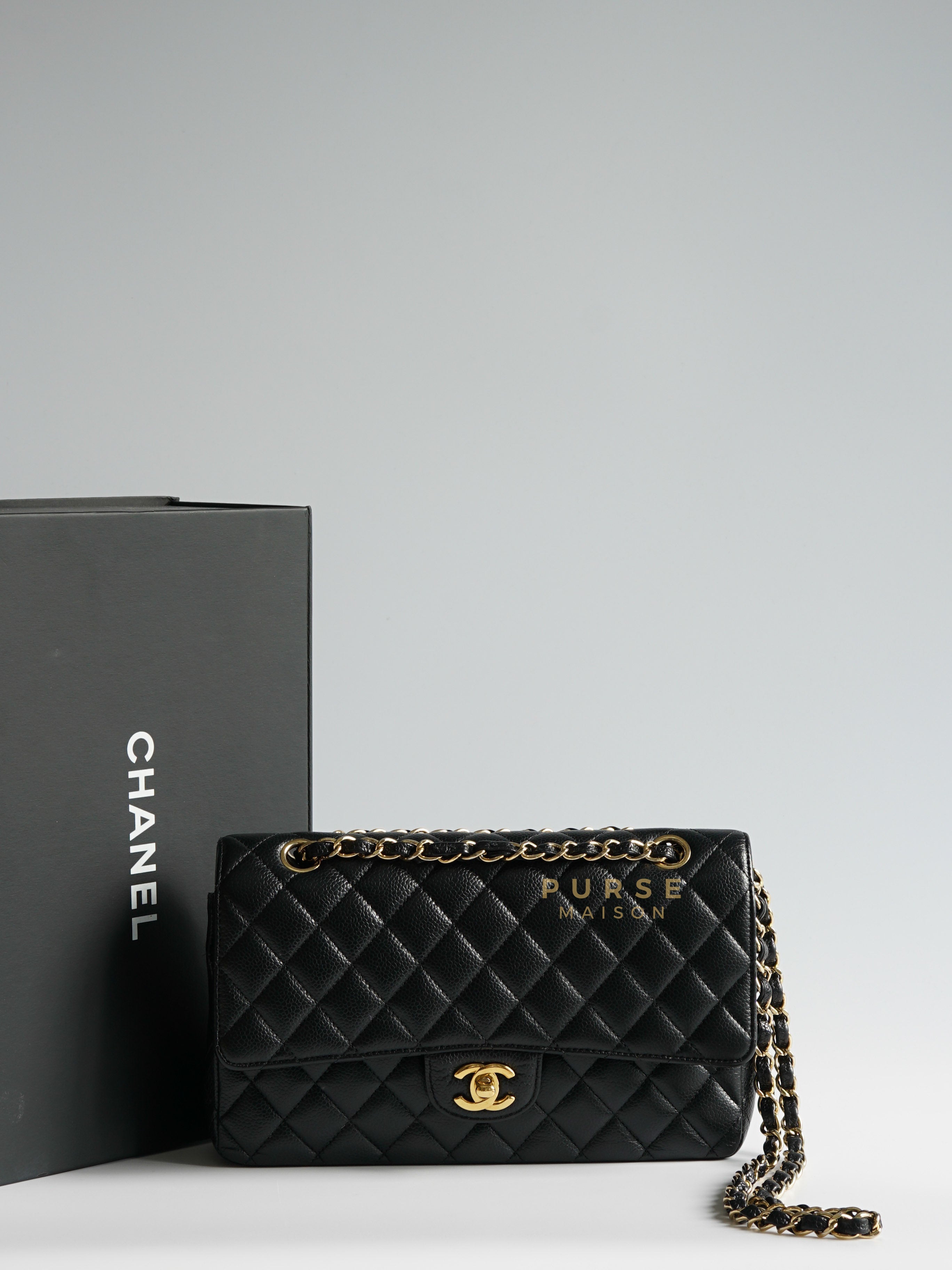 Classic Double Flap Medium in Black Caviar & Gold Hardware Series 19 | Purse Maison Luxury Bags Shop