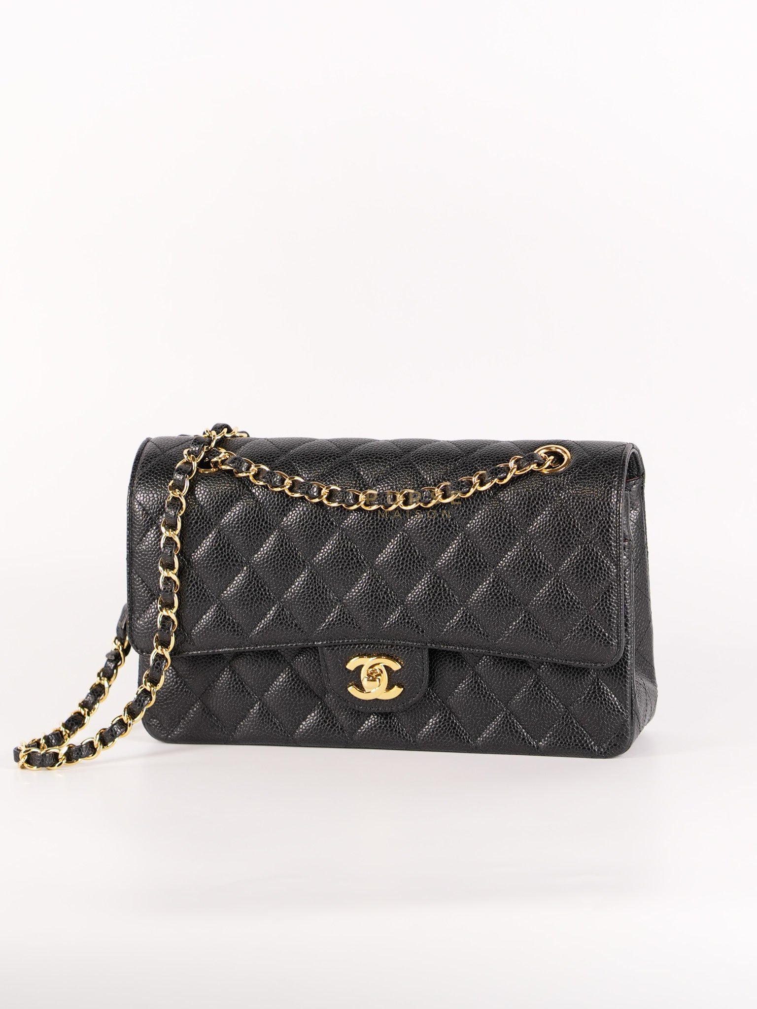 Classic Double Flap Medium in Black Caviar Gold Hardware (Series 20) | Purse Maison Luxury Bags Shop