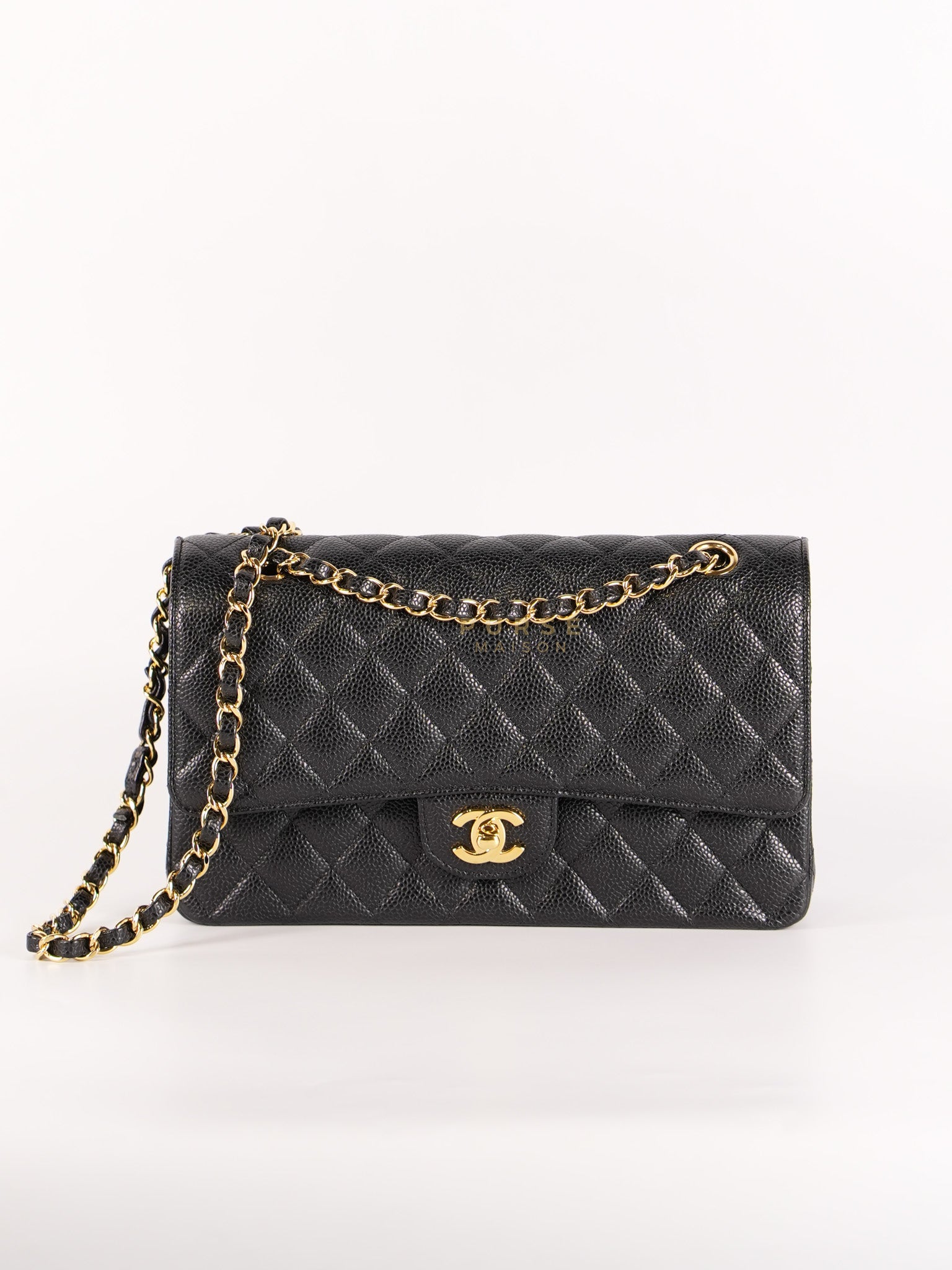 Classic Double Flap Medium in Black Caviar Gold Hardware (Series 20) | Purse Maison Luxury Bags Shop