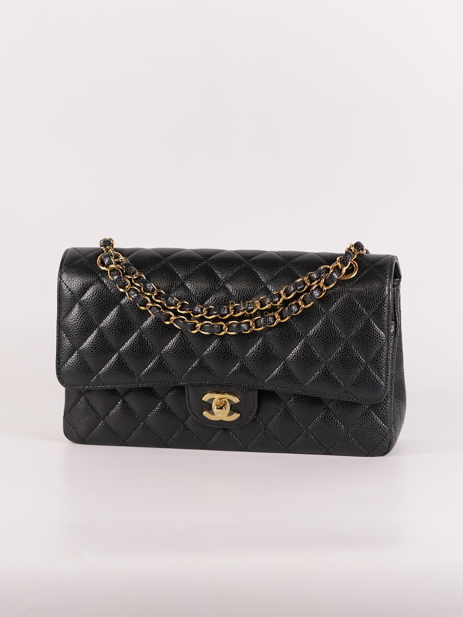 Classic Double Flap Medium in Black Caviar Leather and Gold Hardware (Microchip) | Purse Maison Luxury Bags Shop