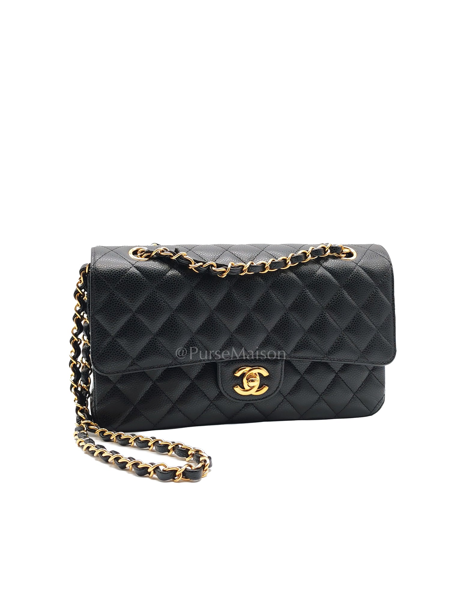 Classic Double Flap Medium in Black Caviar Leather and Gold Hardware (Microchip) | Purse Maison Luxury Bags Shop