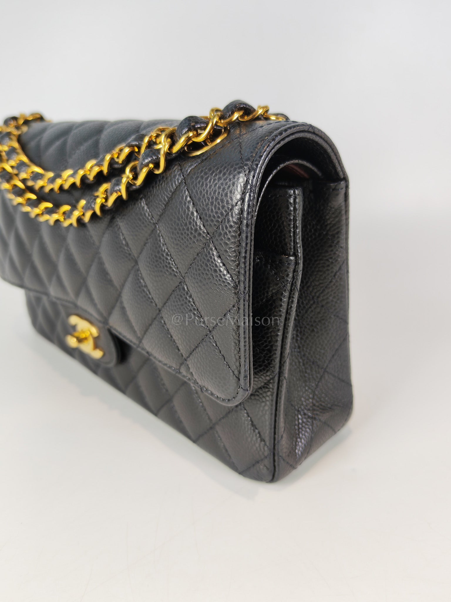 Classic Double Flap Medium in Black Caviar Leather and Gold Hardware (Microchip) | Purse Maison Luxury Bags Shop