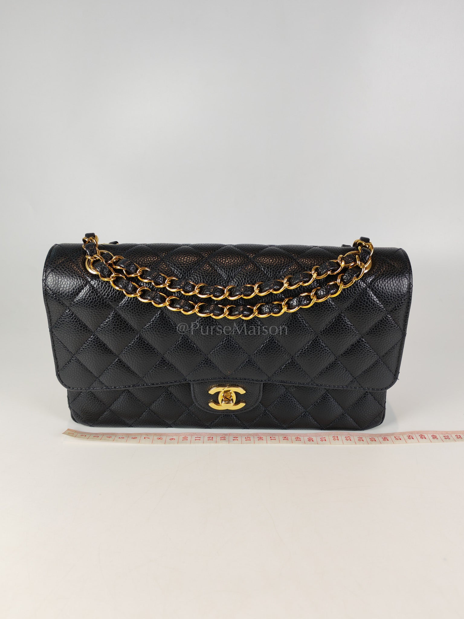 Classic Double Flap Medium in Black Caviar Leather and Gold Hardware (Microchip) | Purse Maison Luxury Bags Shop