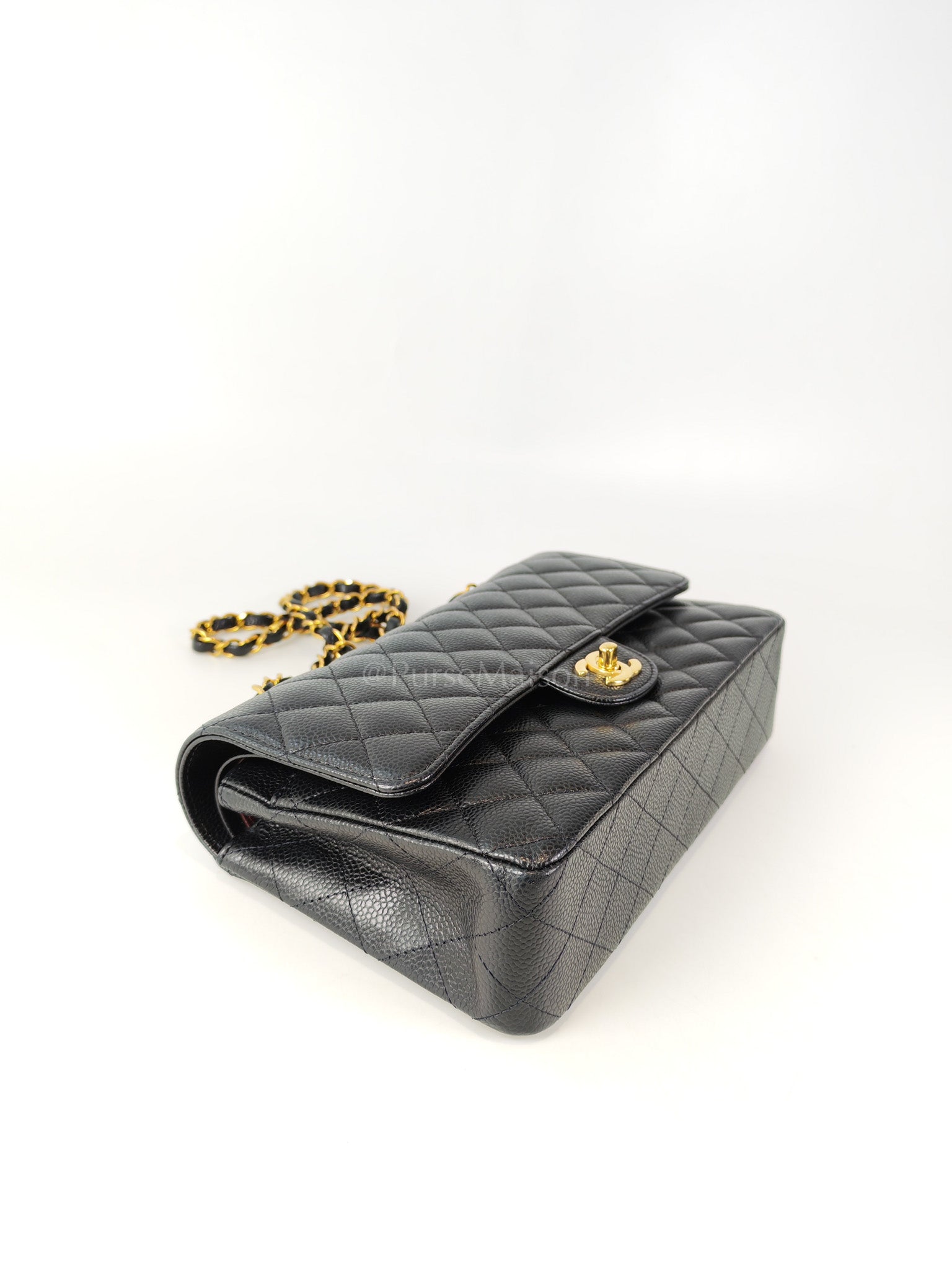 Classic Double Flap Medium in Black Caviar Leather and Gold Hardware (Microchip) | Purse Maison Luxury Bags Shop