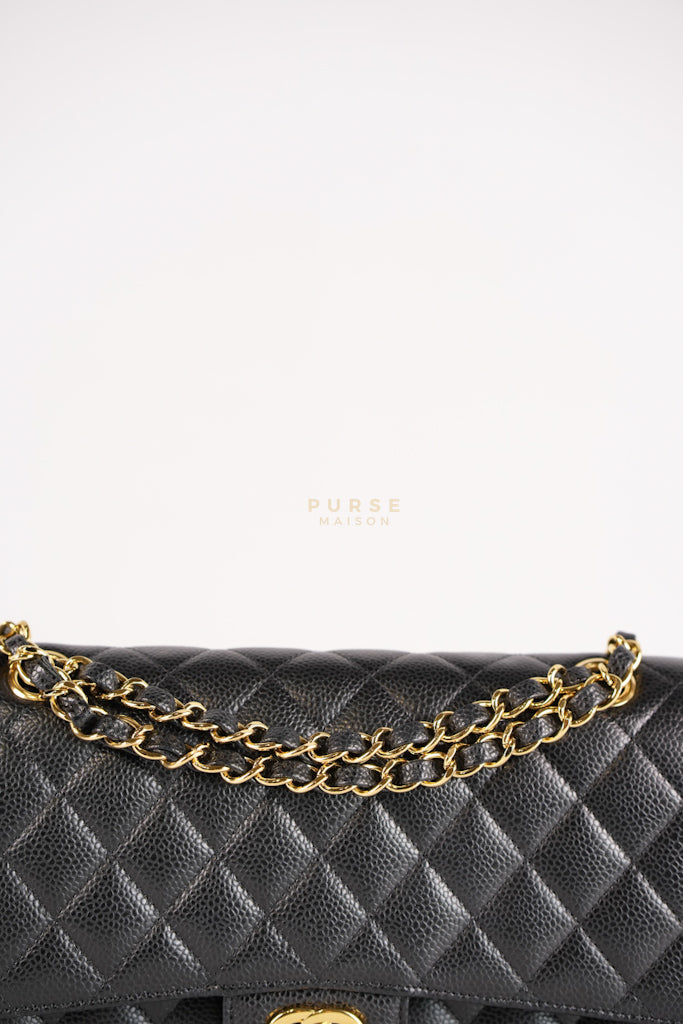 Classic Double Flap Medium in Black Caviar Leather and Gold Hardware Series 19 | Purse Maison Luxury Bags Shop