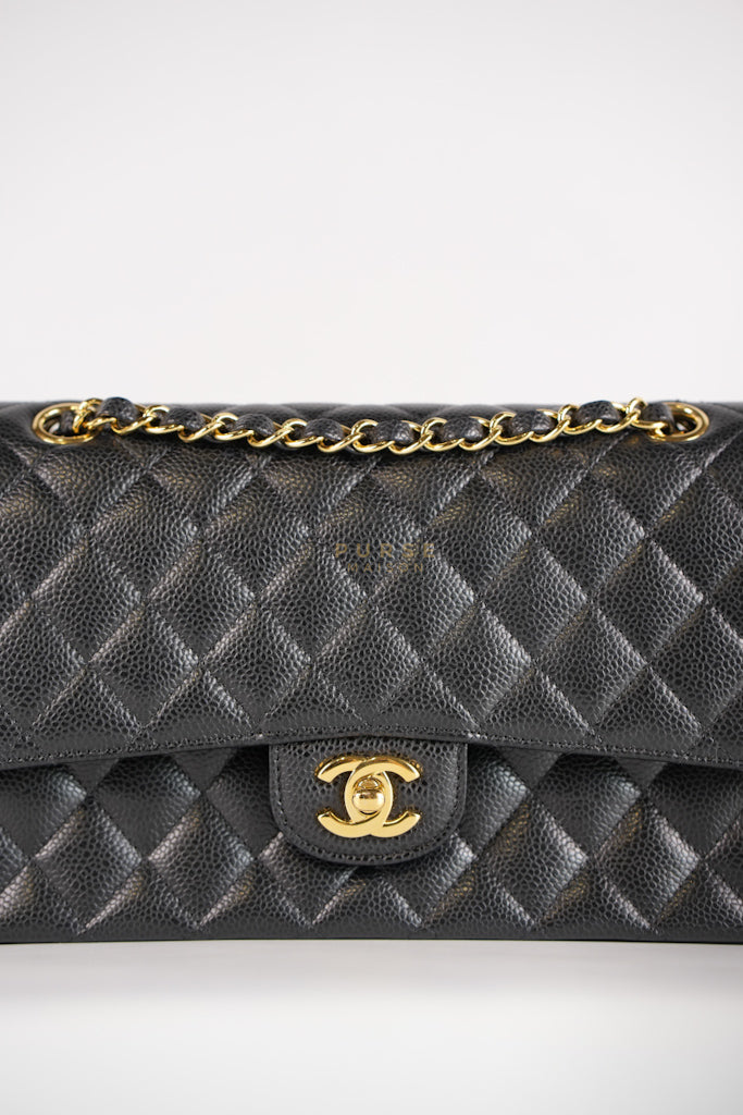Classic Double Flap Medium in Black Caviar Leather and Gold Hardware Series 19 | Purse Maison Luxury Bags Shop