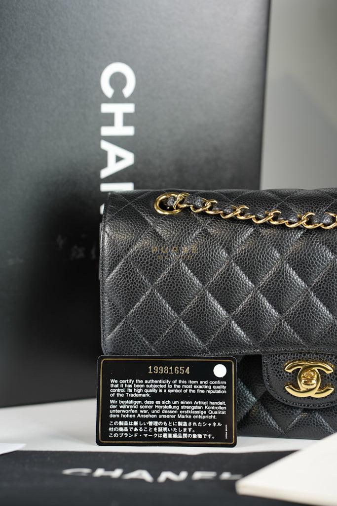 Classic Double Flap Medium in Black Caviar Leather and Gold Hardware Series 19 | Purse Maison Luxury Bags Shop