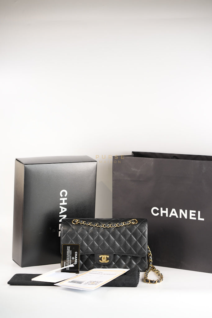 Classic Double Flap Medium in Black Caviar Leather and Gold Hardware Series 19 | Purse Maison Luxury Bags Shop