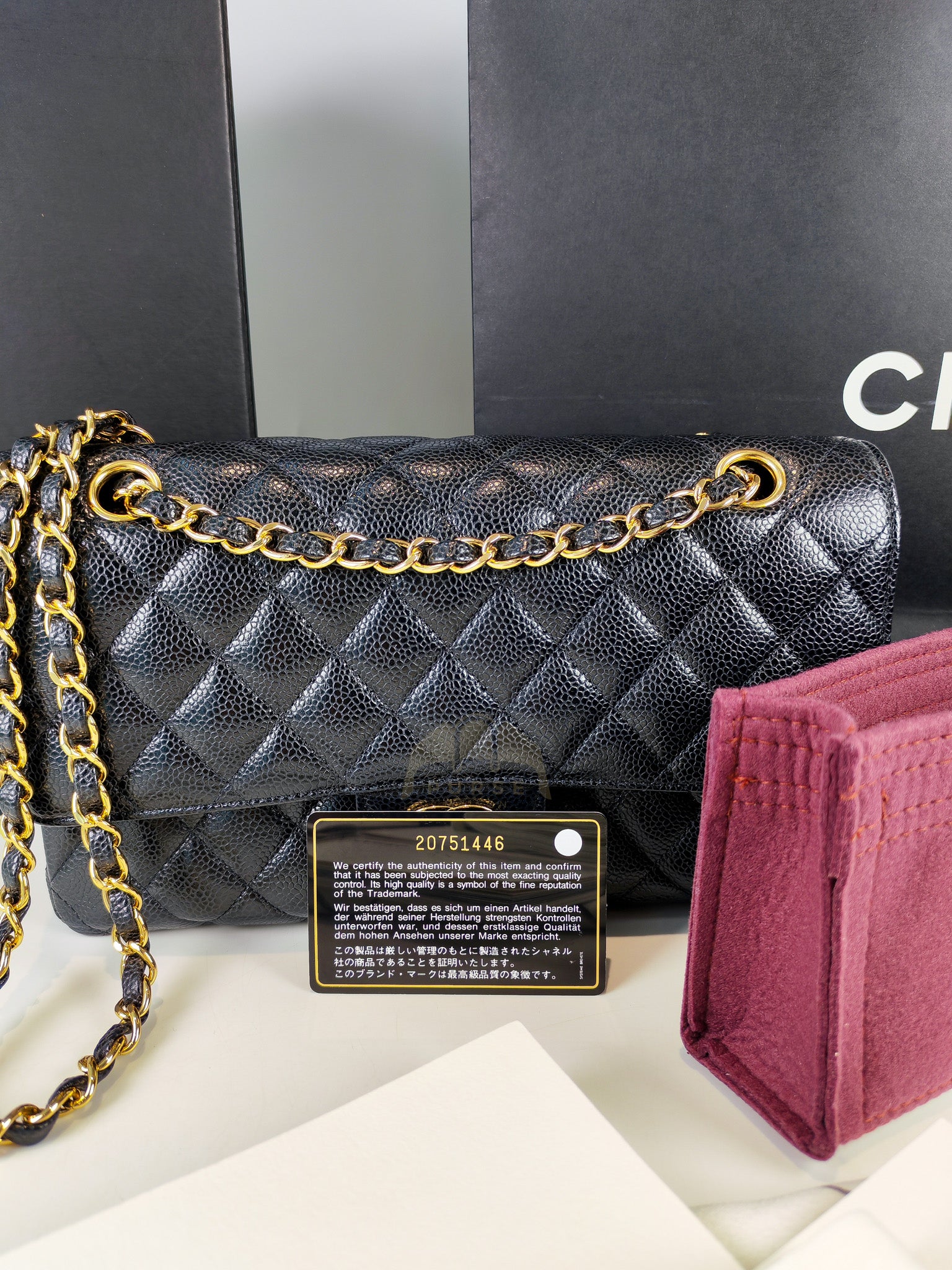 Classic Double Flap Medium in Black Caviar Leather and Gold Hardware Series 20 | Purse Maison Luxury Bags Shop