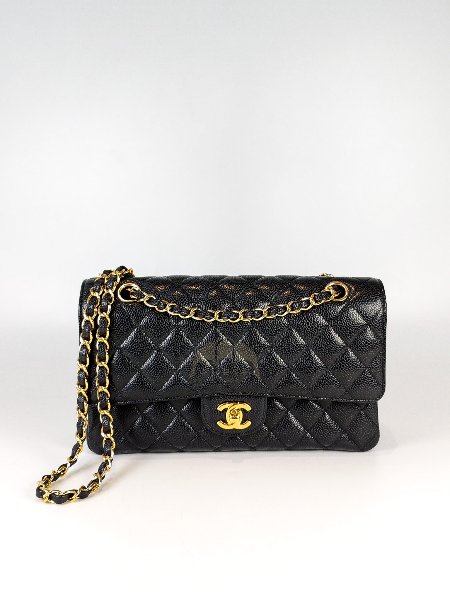 Classic Double Flap Medium in Black Caviar Leather and Gold Hardware Series 20 | Purse Maison Luxury Bags Shop