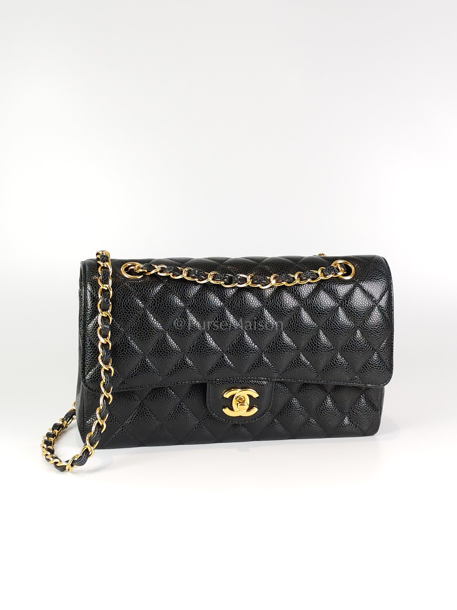 Classic Double Flap Medium in Black Caviar Leather and Gold Hardware Series 29 | Purse Maison Luxury Bags Shop