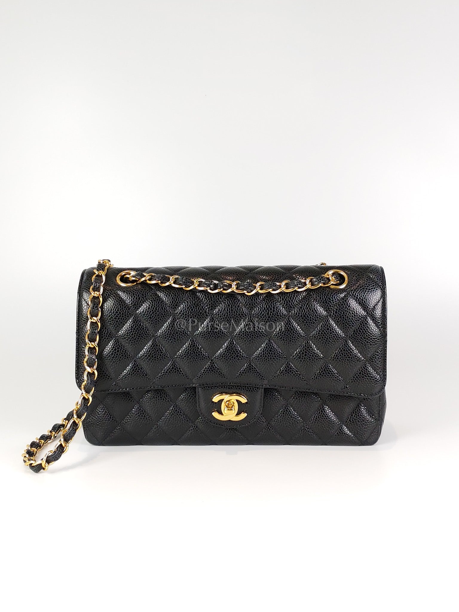 Classic Double Flap Medium in Black Caviar Leather and Gold Hardware Series 29 | Purse Maison Luxury Bags Shop