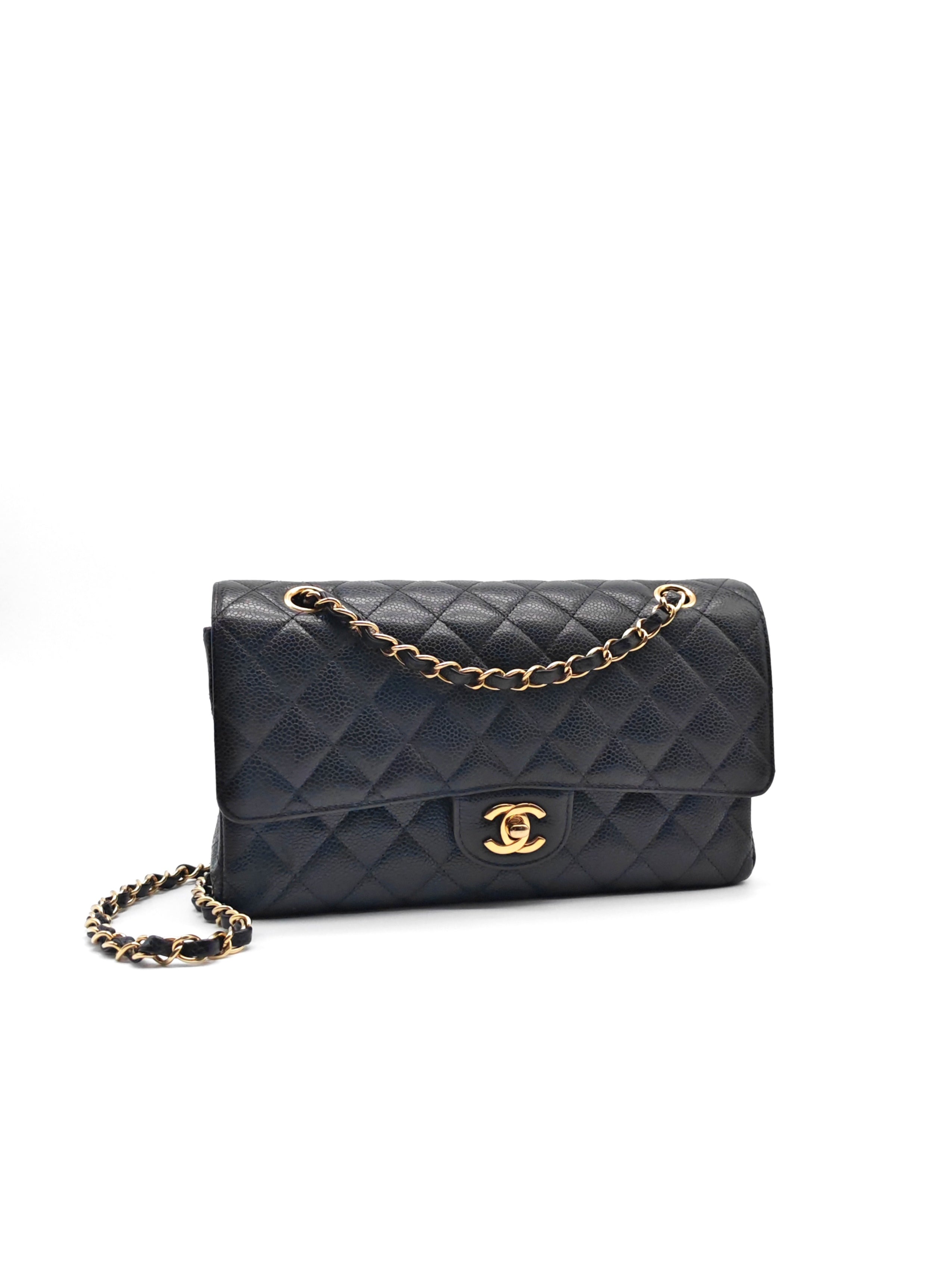 Classic Double Flap Medium in Black Caviar Leather and Gold Hardware(Microchip) | Purse Maison Luxury Bags Shop
