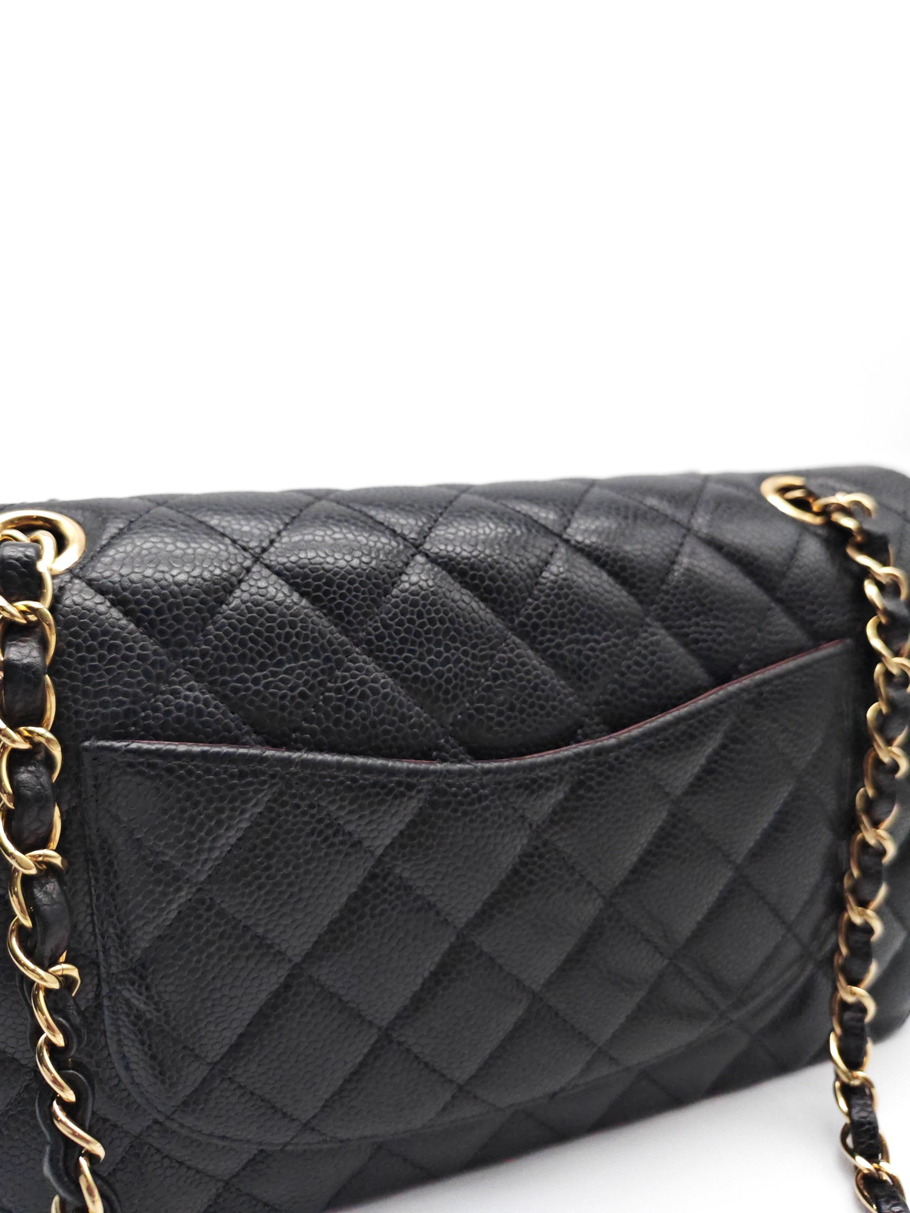 Classic Double Flap Medium in Black Caviar Leather and Gold Hardware(Microchip) | Purse Maison Luxury Bags Shop