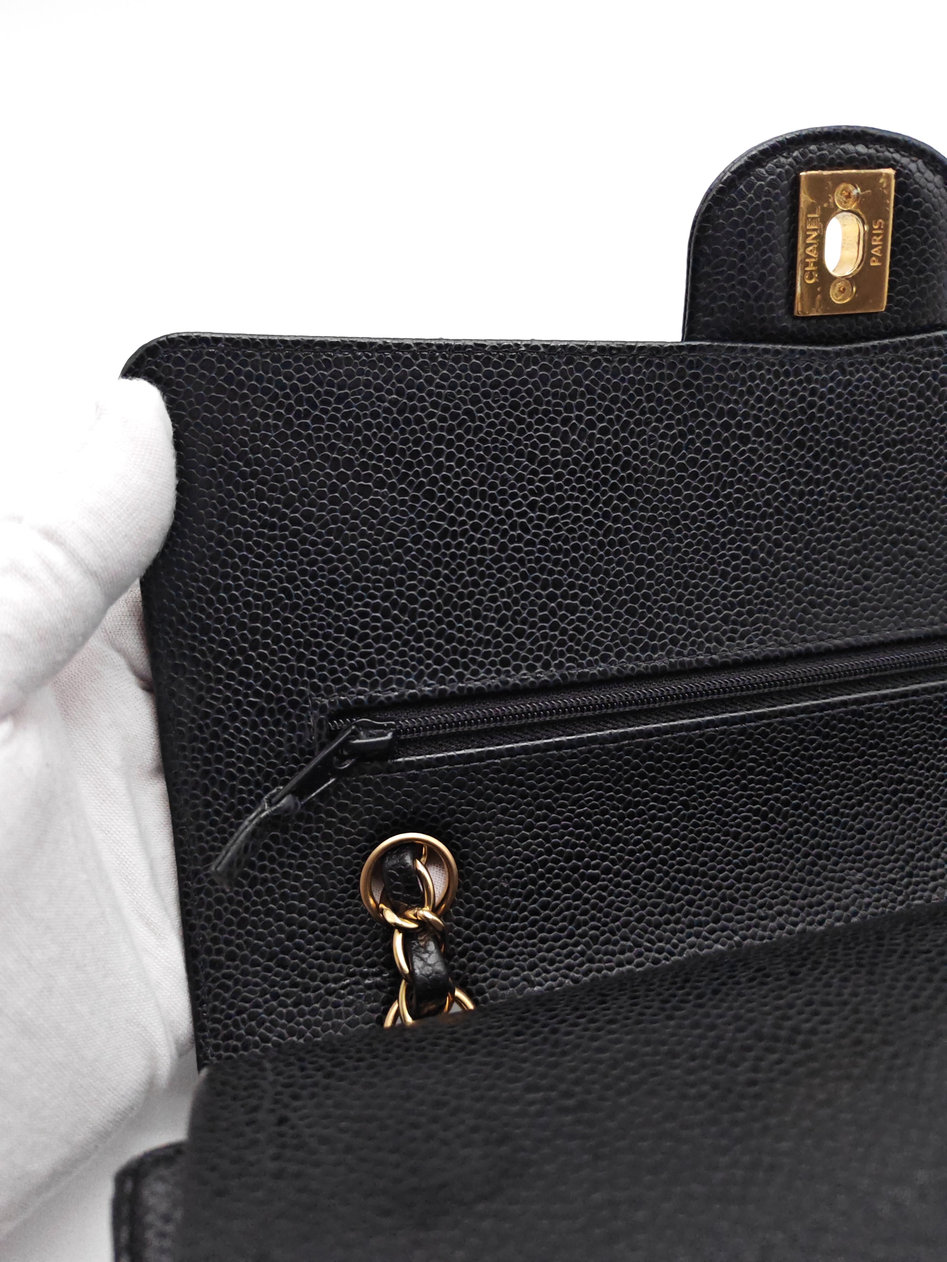 Classic Double Flap Medium in Black Caviar Leather and Gold Hardware(Microchip) | Purse Maison Luxury Bags Shop