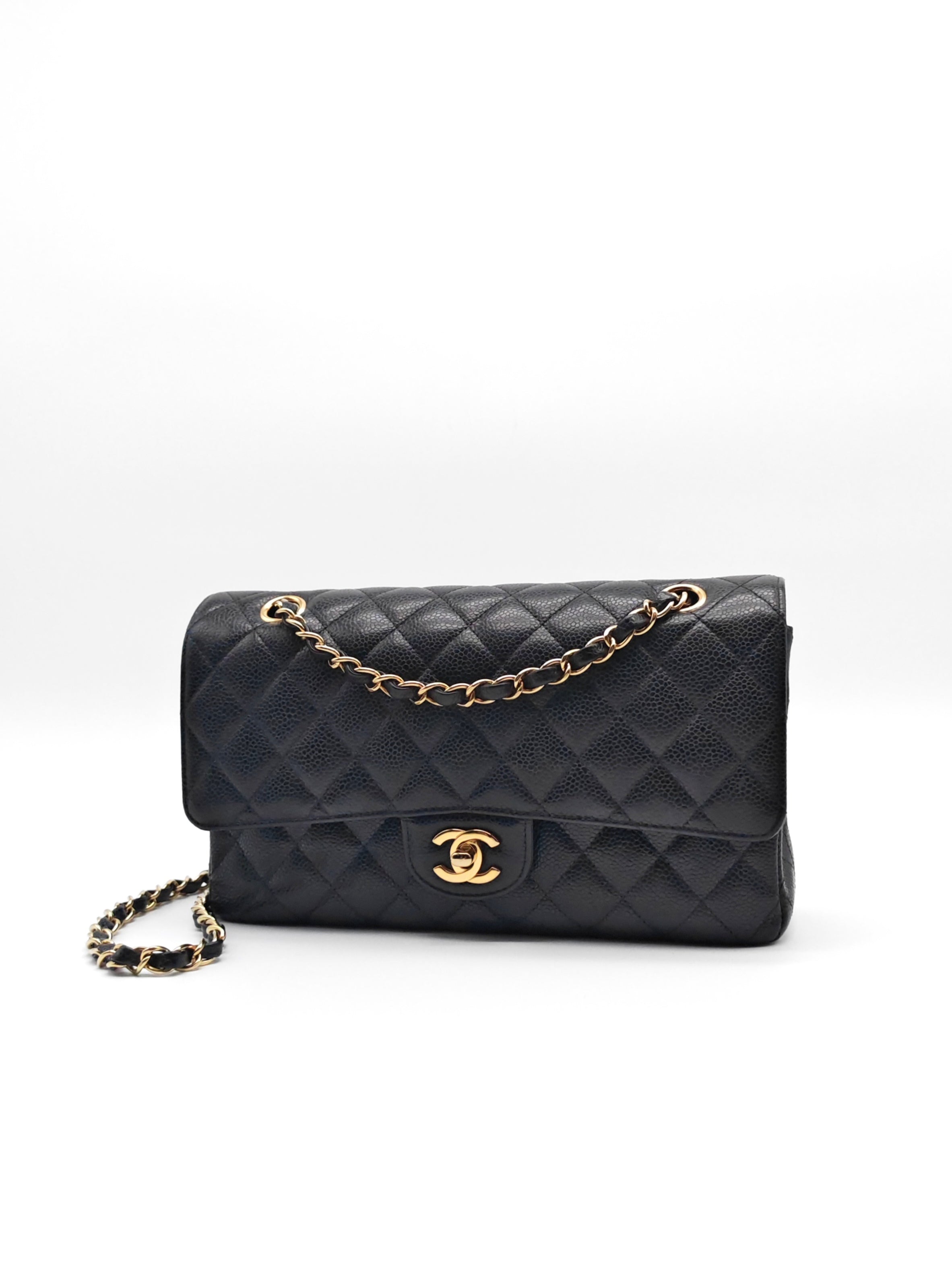 Classic Double Flap Medium in Black Caviar Leather and Gold Hardware(Microchip) | Purse Maison Luxury Bags Shop