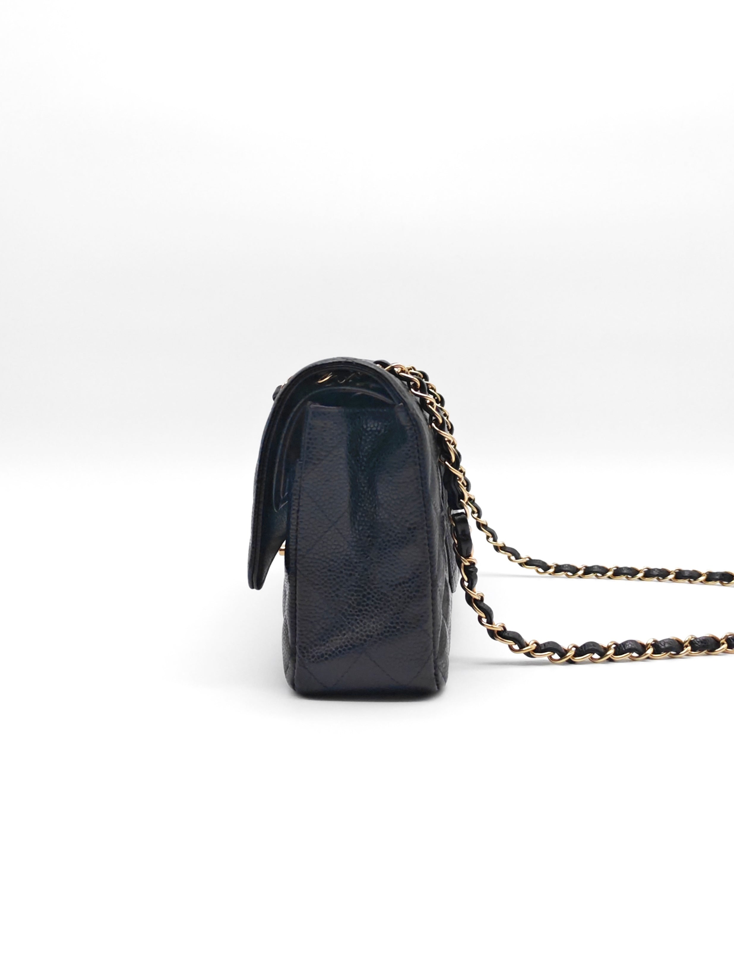 Classic Double Flap Medium in Black Caviar Leather and Gold Hardware(Microchip) | Purse Maison Luxury Bags Shop