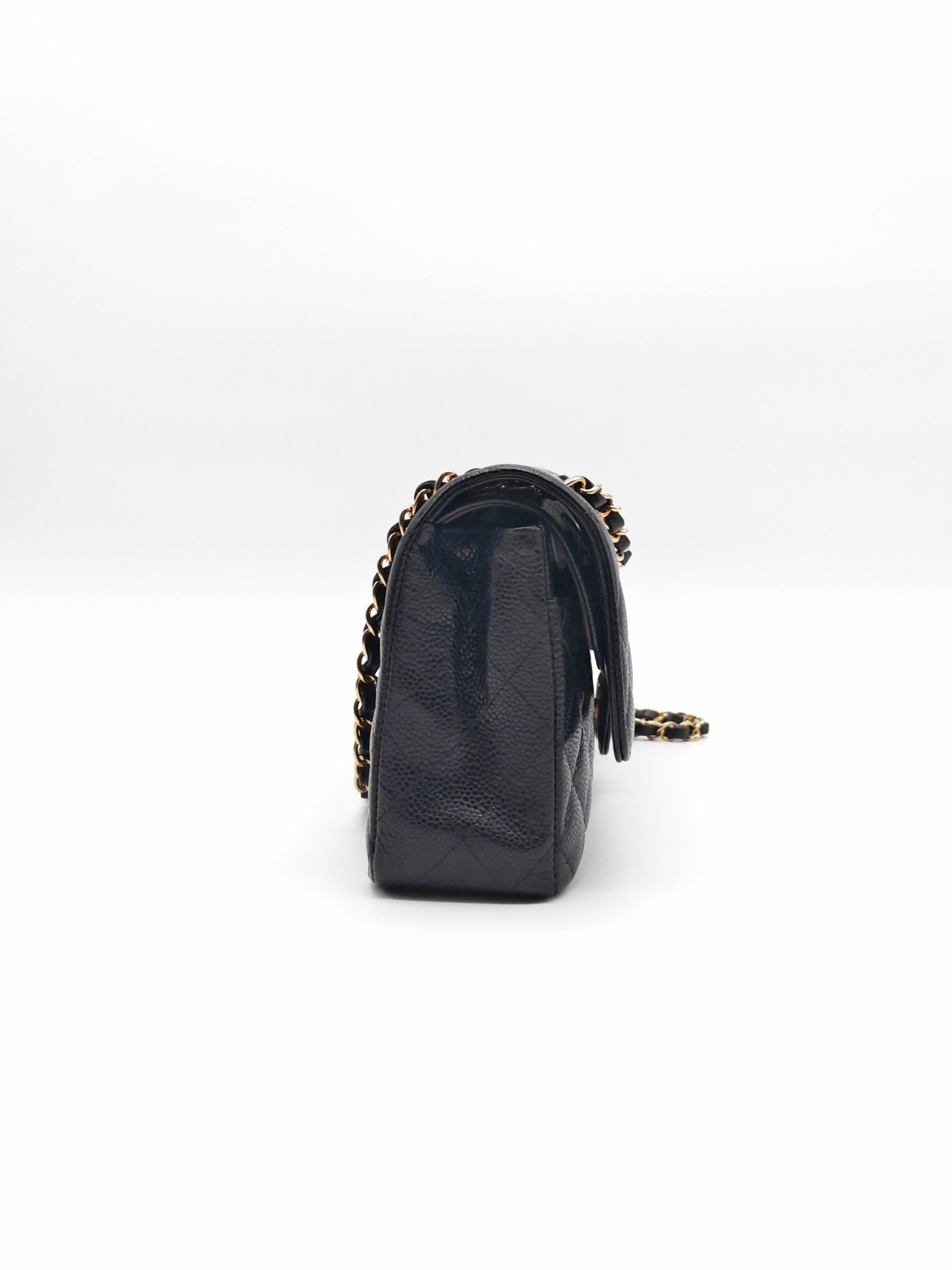Classic Double Flap Medium in Black Caviar Leather and Gold Hardware(Microchip) | Purse Maison Luxury Bags Shop