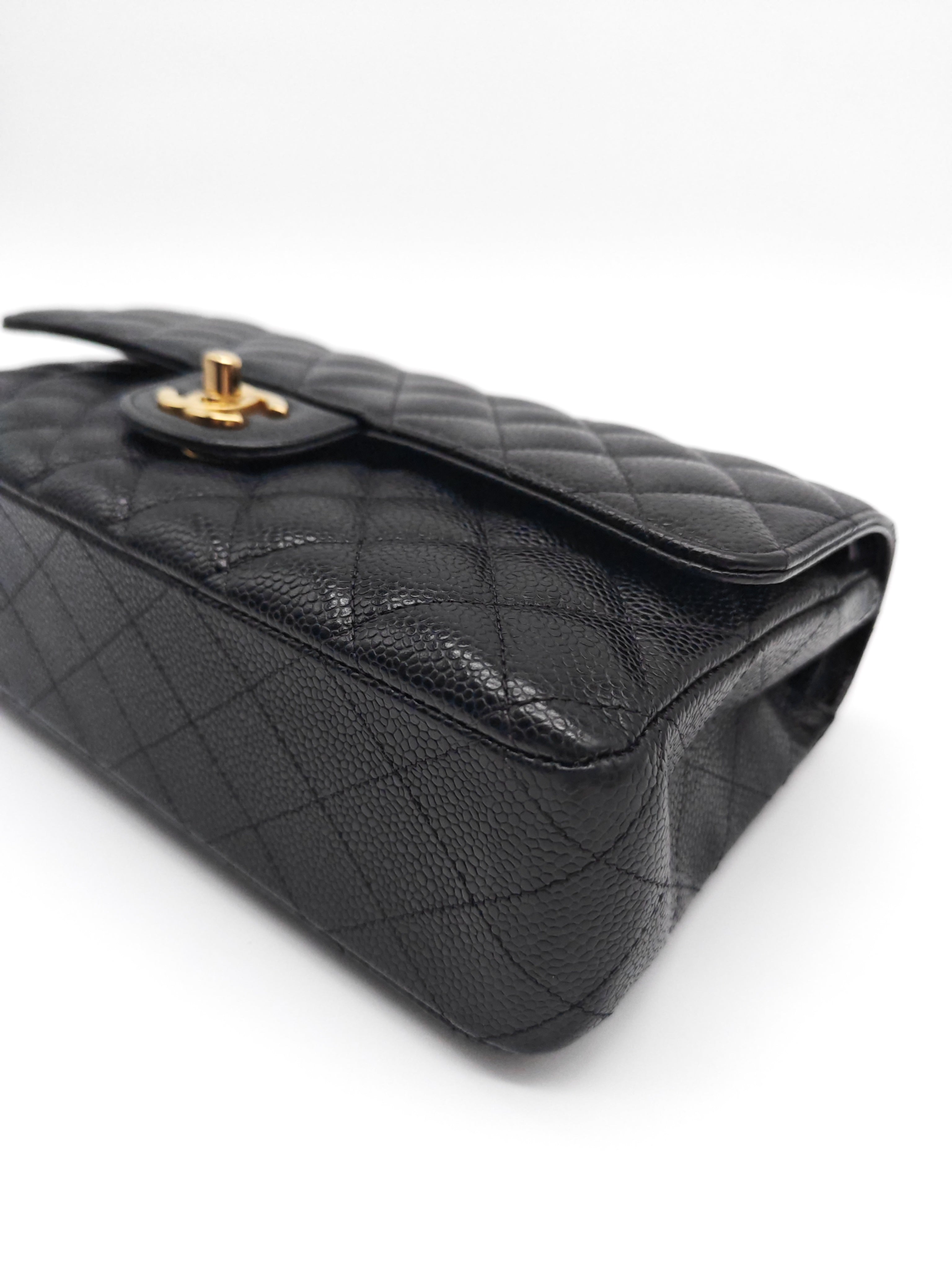 Classic Double Flap Medium in Black Caviar Leather and Gold Hardware(Microchip) | Purse Maison Luxury Bags Shop
