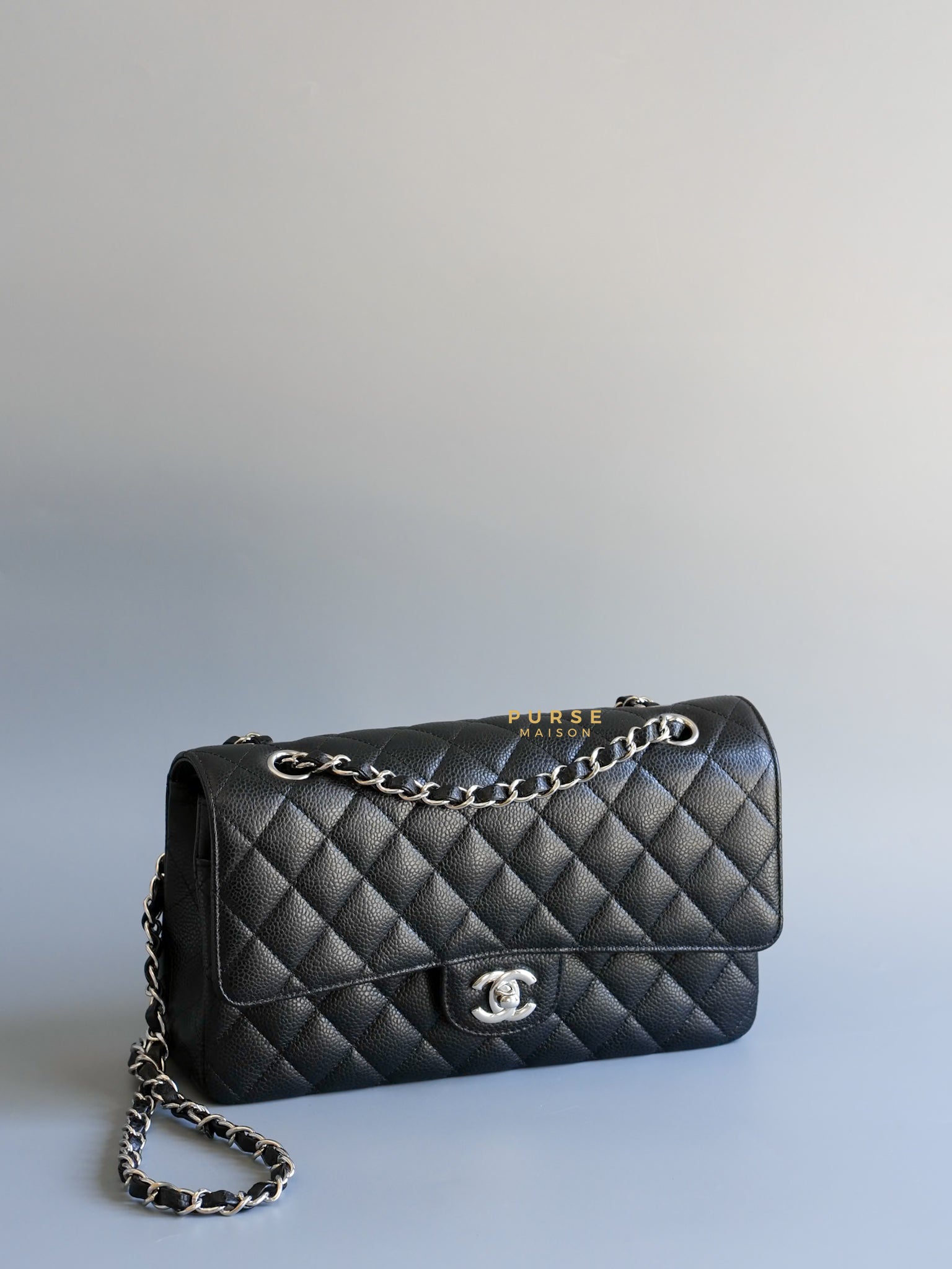 Classic Double Flap Medium in Black Caviar Leather and Silver Hardware (Microchip) | Purse Maison Luxury Bags Shop