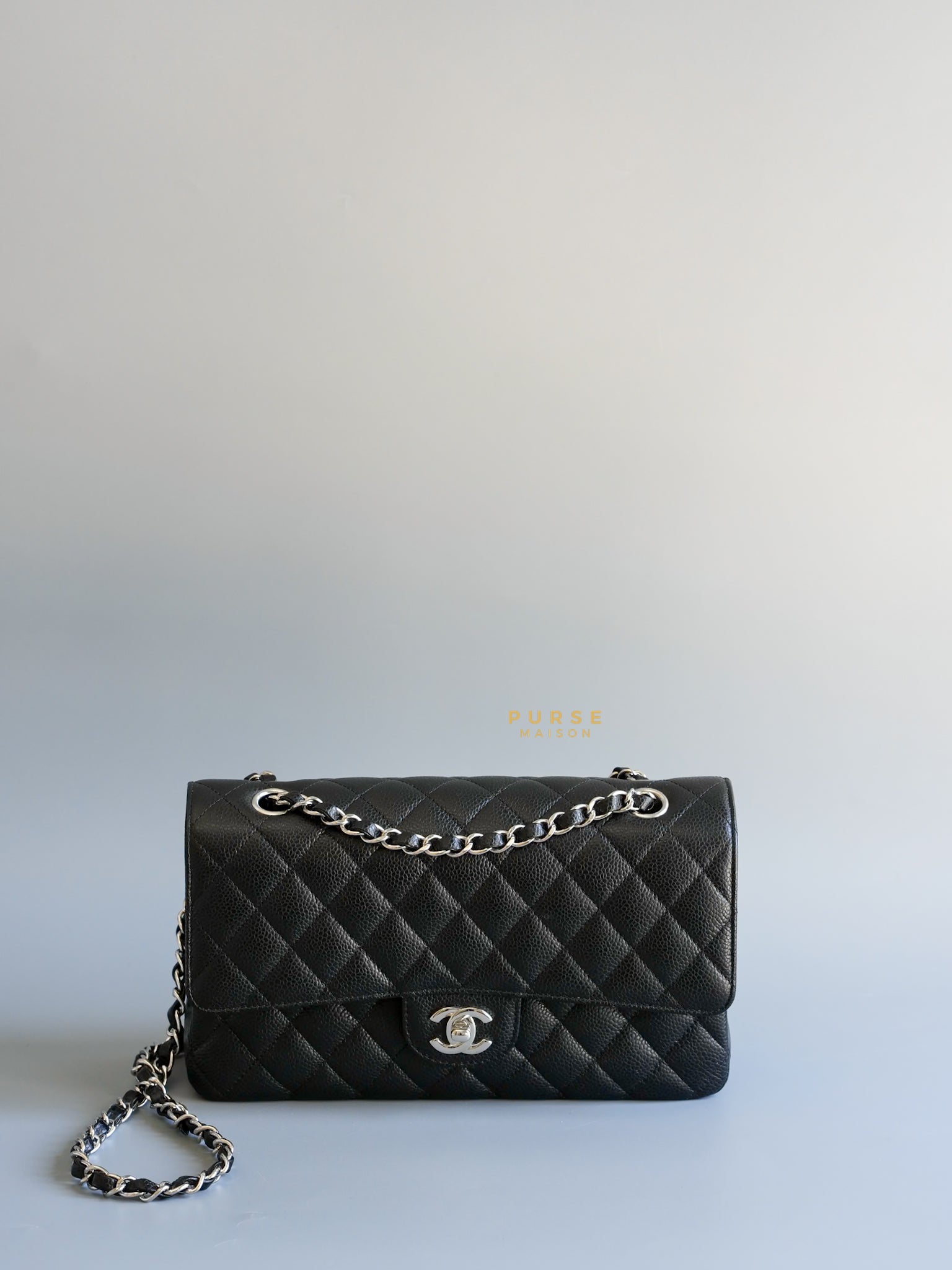 Classic Double Flap Medium in Black Caviar Leather and Silver Hardware (Microchip) | Purse Maison Luxury Bags Shop