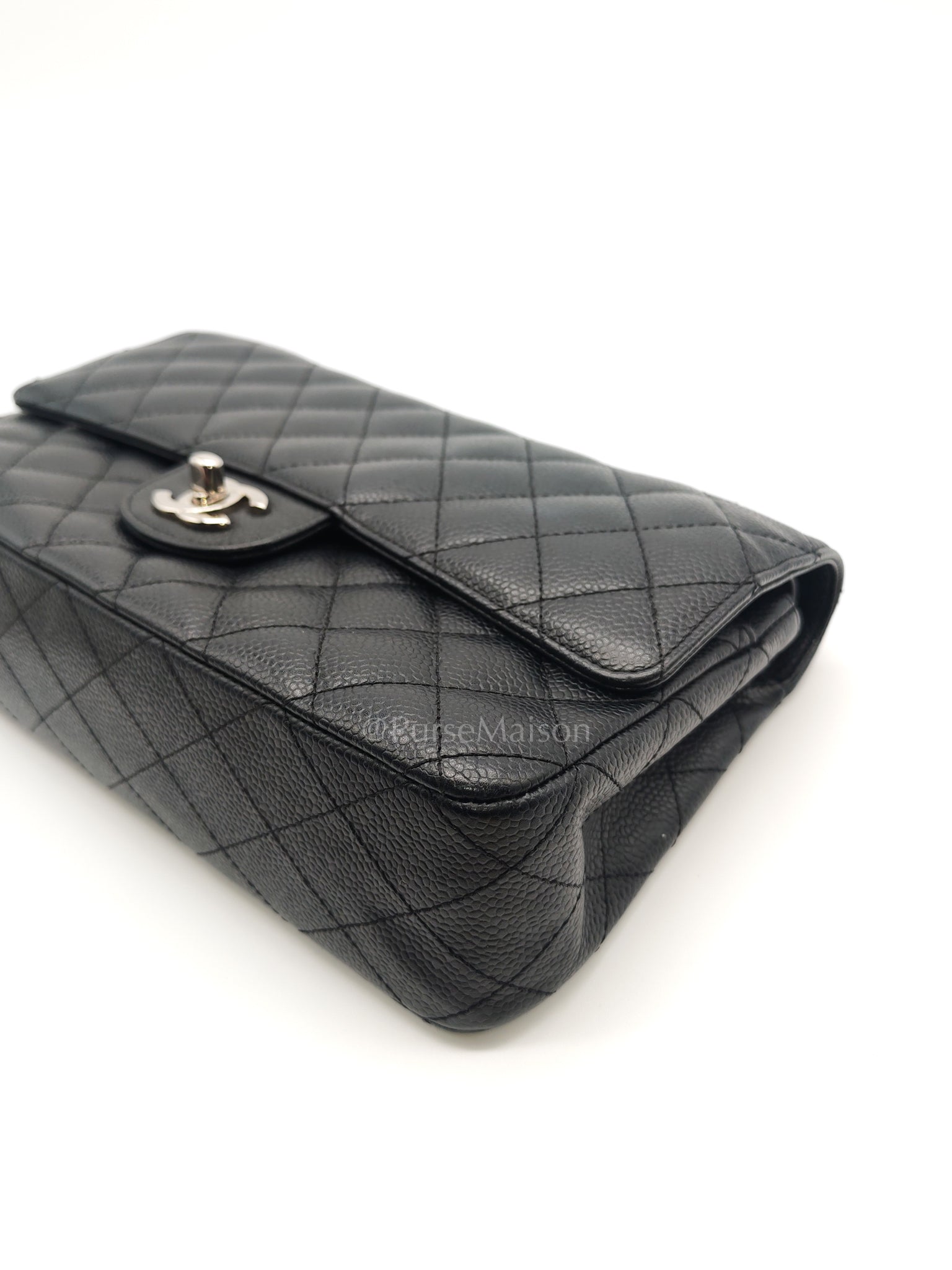 Classic Double Flap Medium in Black Caviar Leather and Silver Hardware Series 12 | Purse Maison Luxury Bags Shop