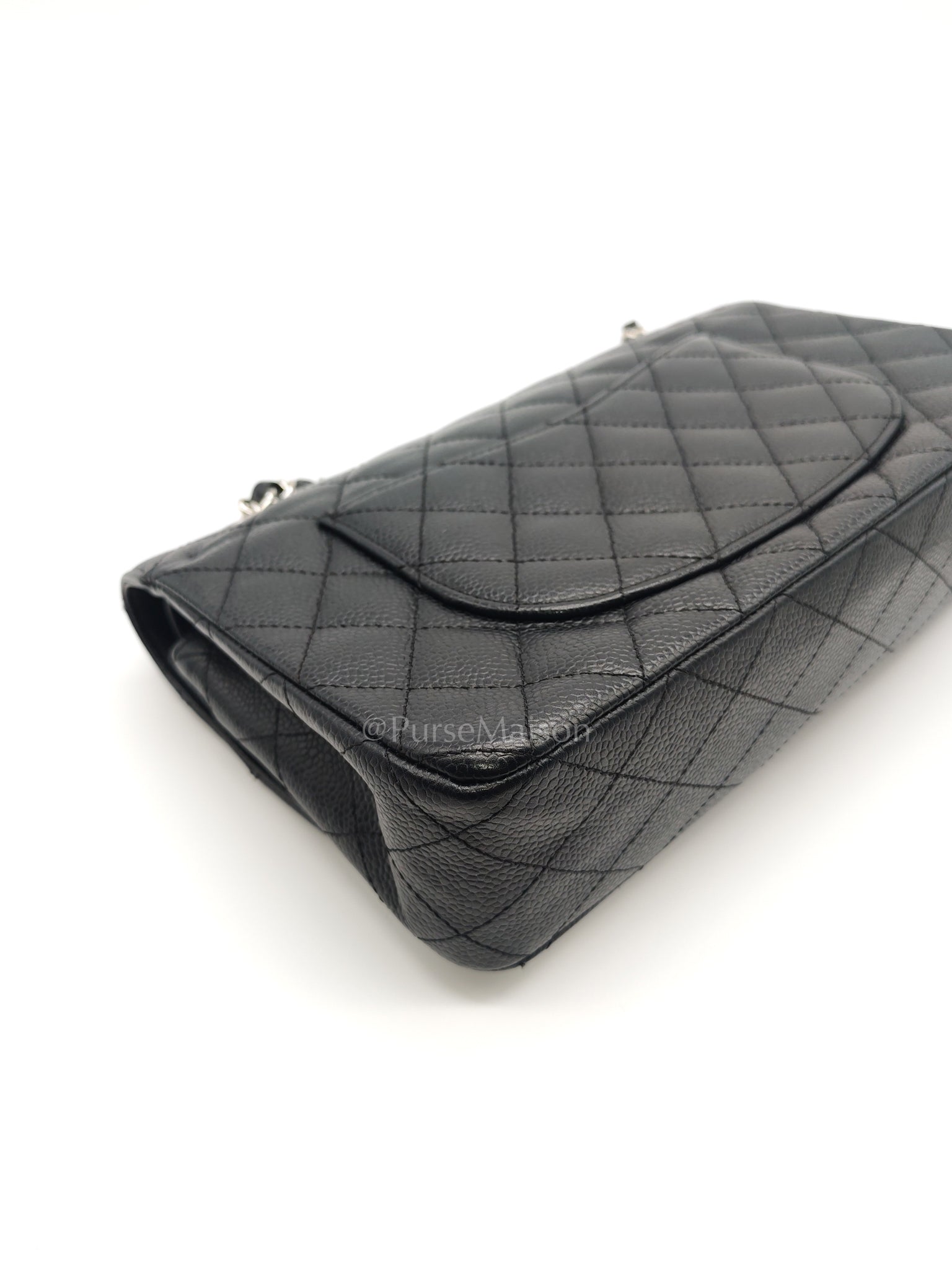 Classic Double Flap Medium in Black Caviar Leather and Silver Hardware Series 12 | Purse Maison Luxury Bags Shop