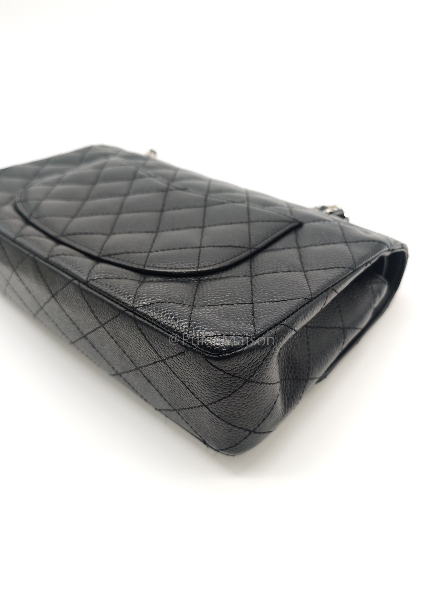 Classic Double Flap Medium in Black Caviar Leather and Silver Hardware Series 12 | Purse Maison Luxury Bags Shop