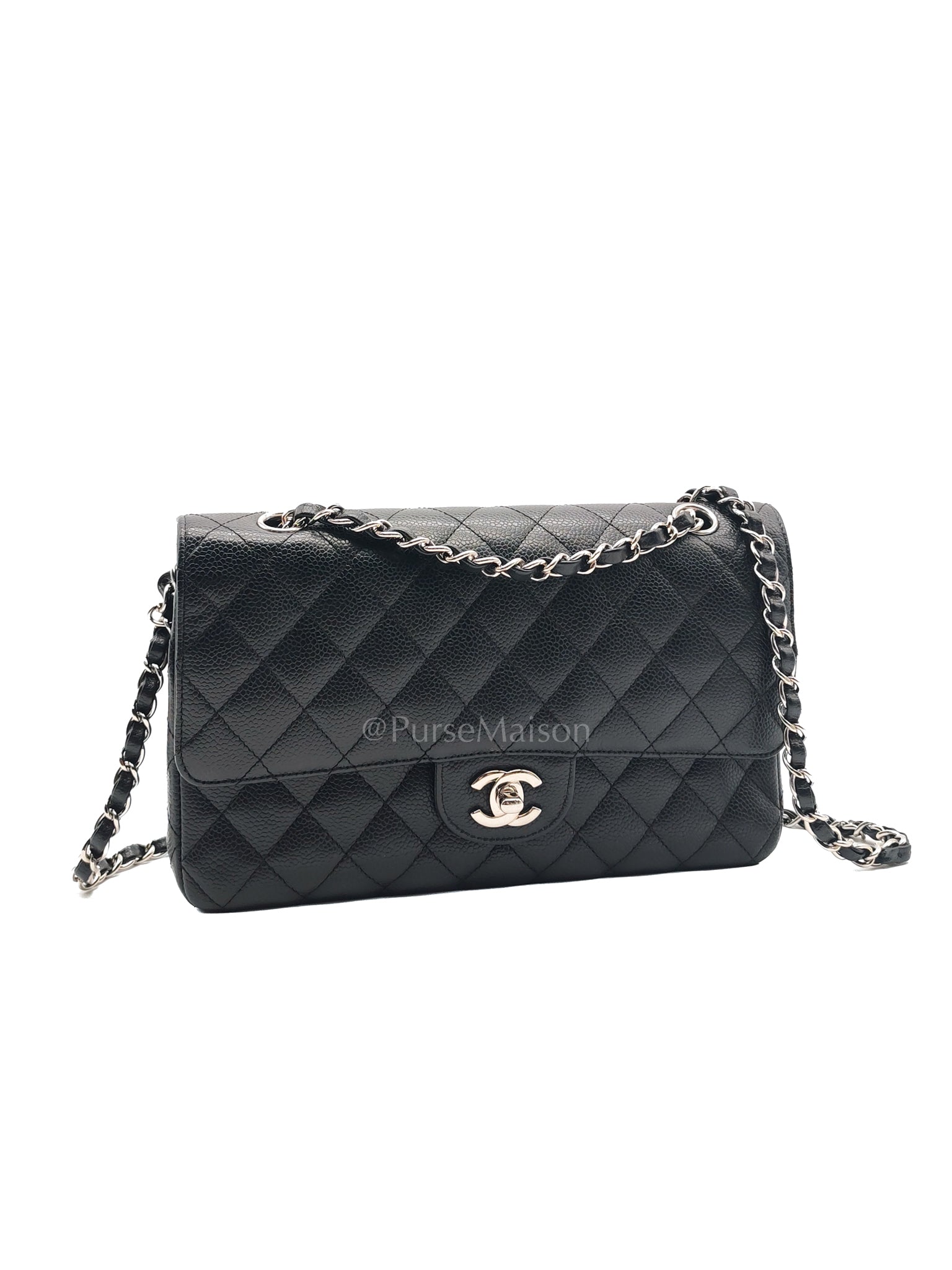 Classic Double Flap Medium in Black Caviar Leather and Silver Hardware Series 12 | Purse Maison Luxury Bags Shop