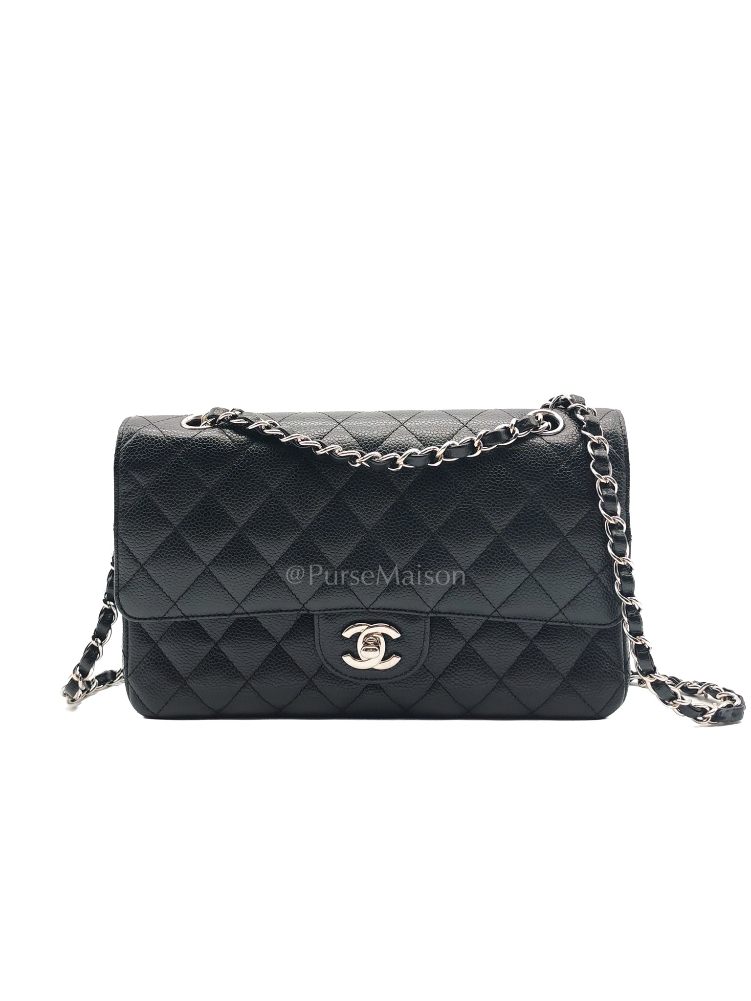 Classic Double Flap Medium in Black Caviar Leather and Silver Hardware Series 12 | Purse Maison Luxury Bags Shop