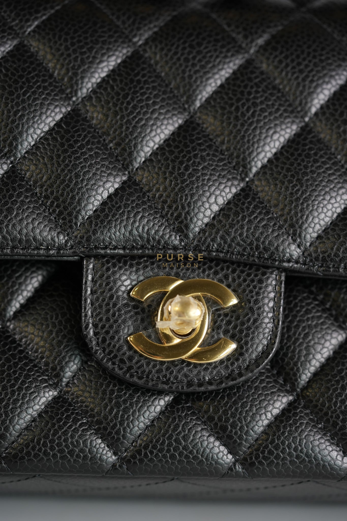 Classic Double Flap Medium in Black Caviar Leather Gold Hardware (Microchip) | Purse Maison Luxury Bags Shop