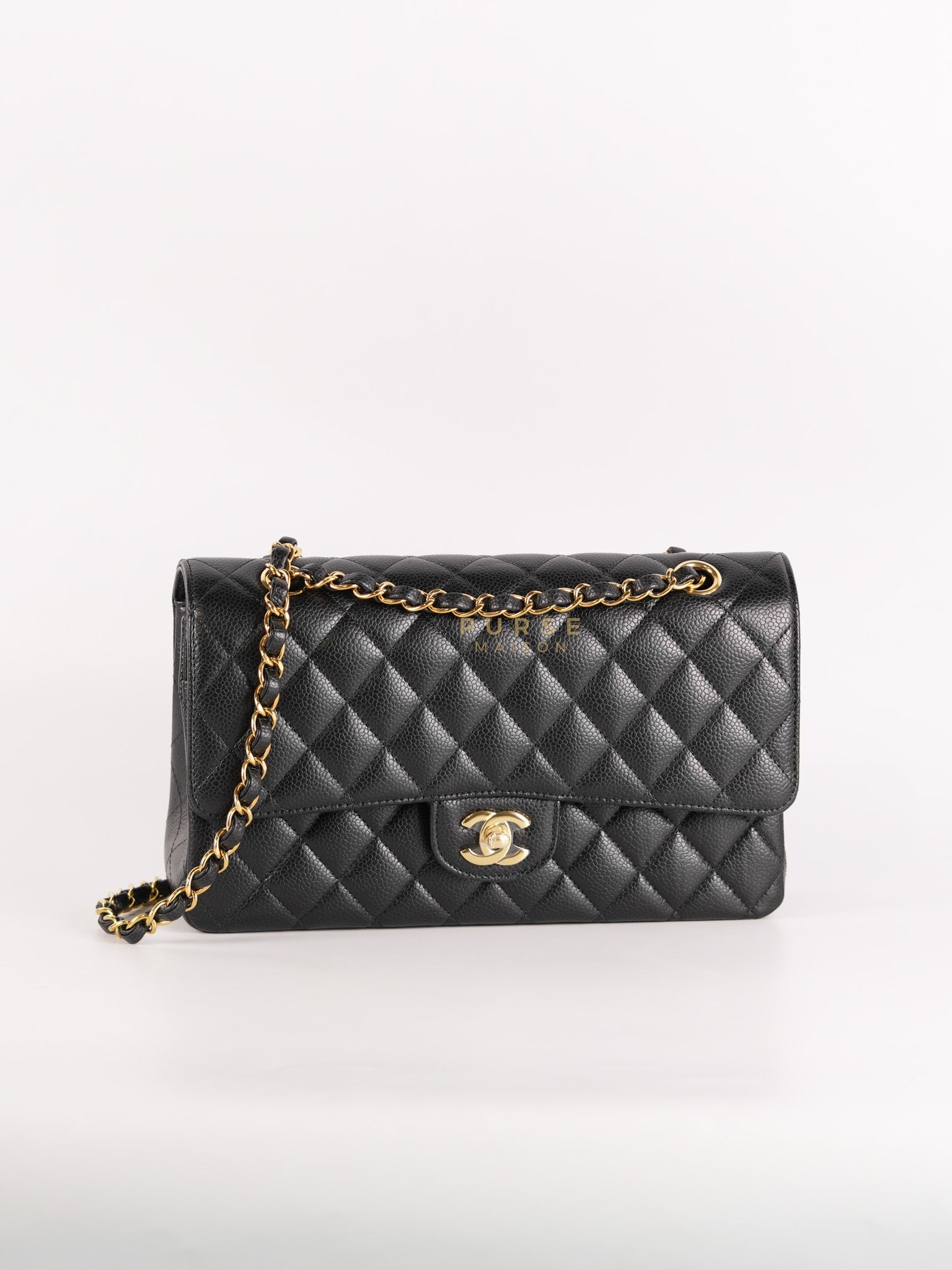 Classic Double Flap Medium in Black Caviar Leather Gold Hardware (Microchip) | Purse Maison Luxury Bags Shop